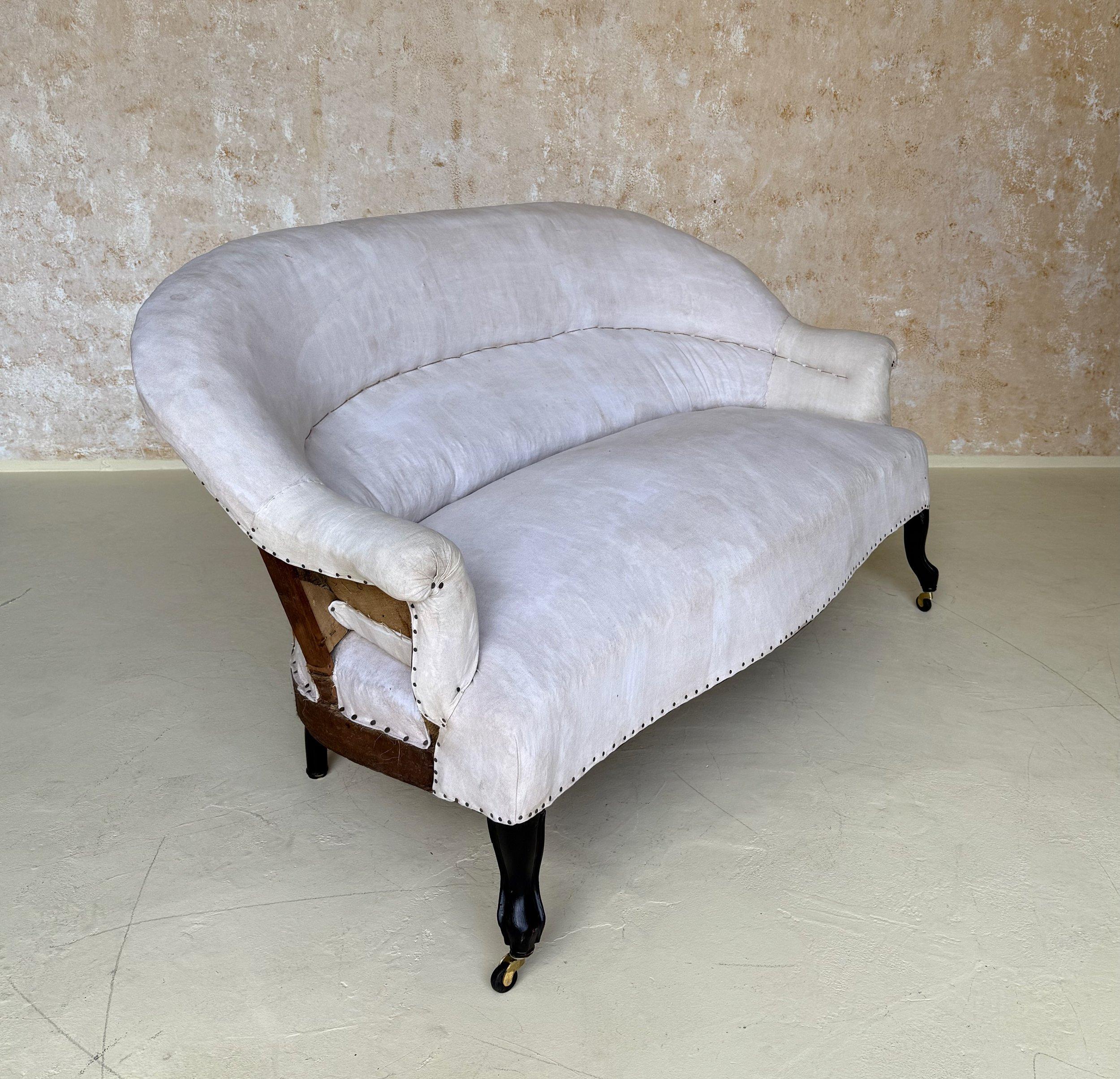 Upholstery Small Scale French 19th C Napoleon III Settee in Muslin For Sale