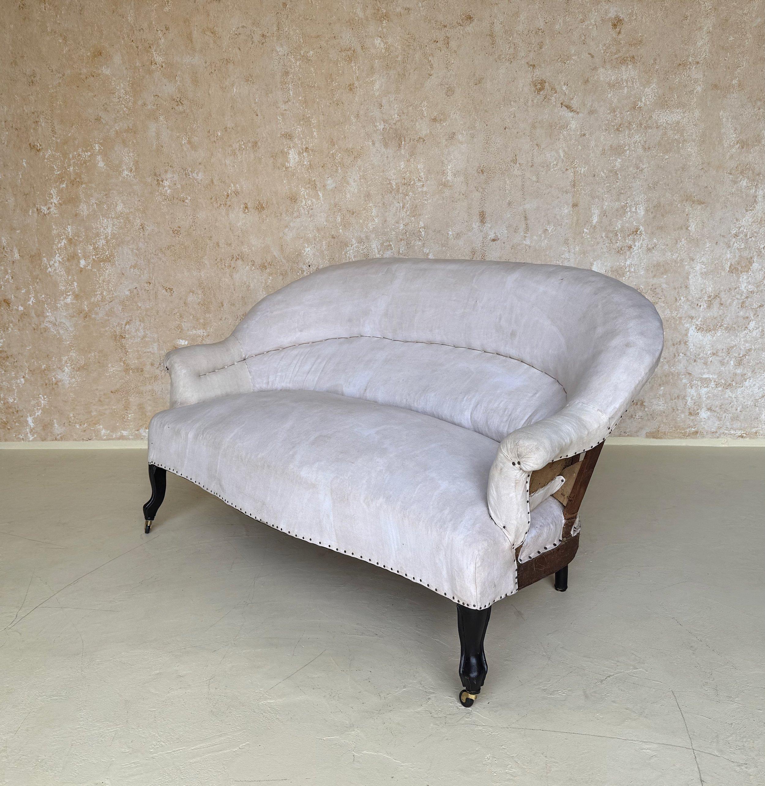 Small Scale French 19th C Napoleon III Settee in Muslin For Sale 3