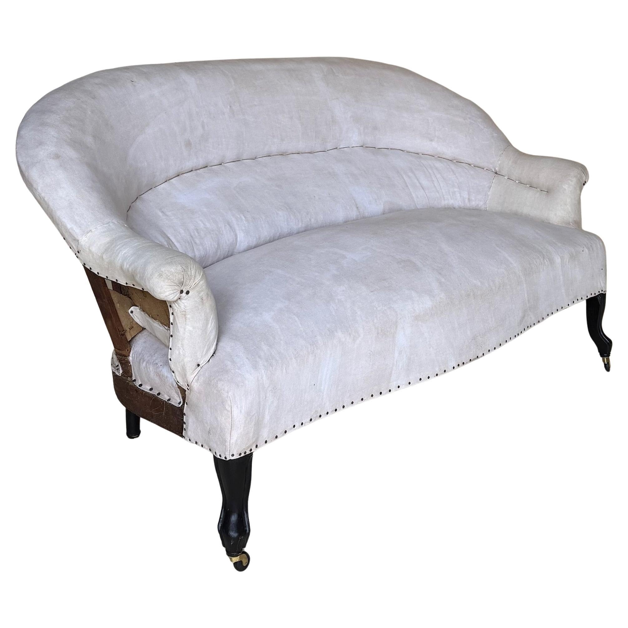 Small Scale French 19th C Napoleon III Settee in Muslin For Sale