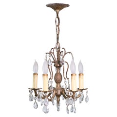 Small Scale French Bronze & Crystal Chandelier Floral Style w 5 Arms