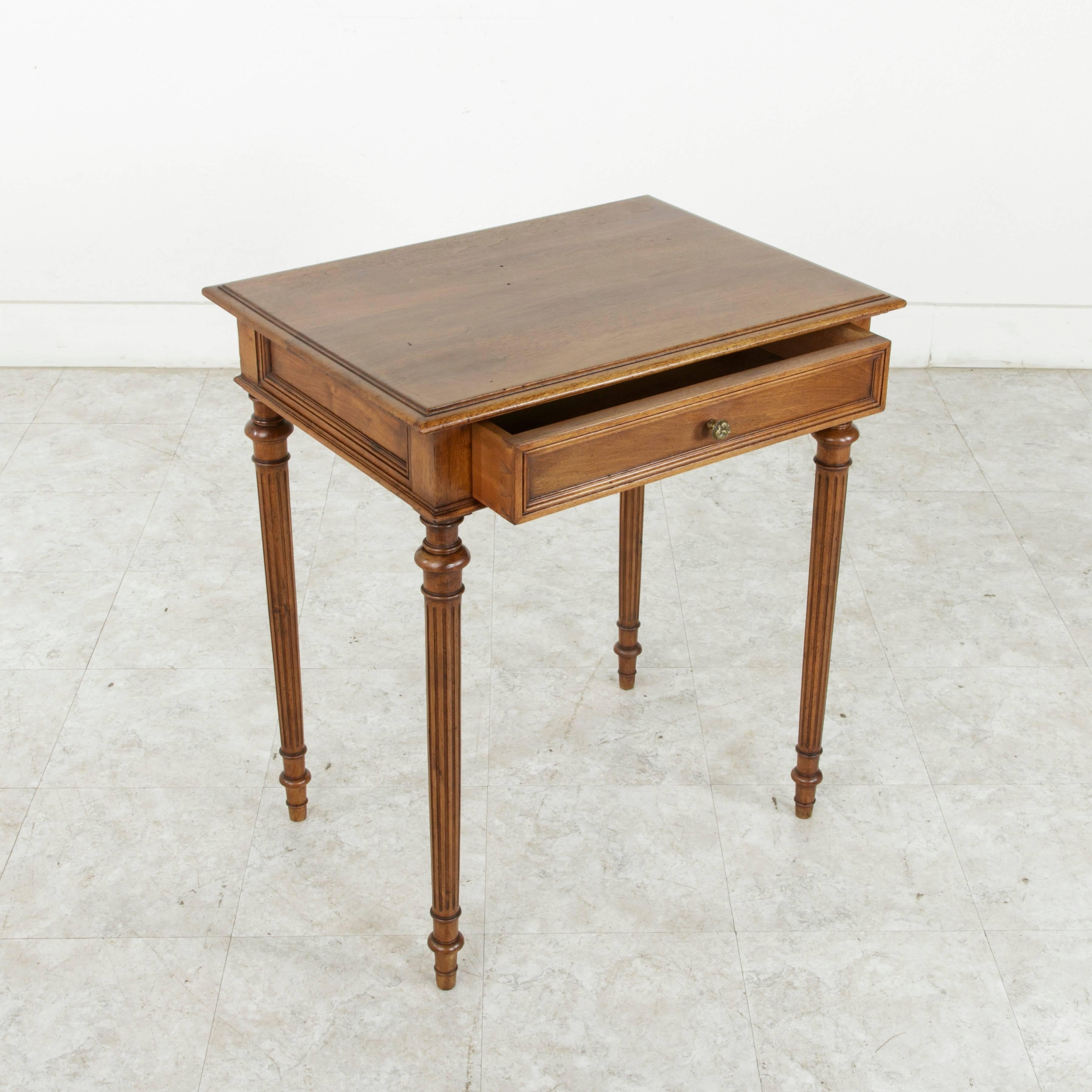 Small-Scale French Louis XVI Style Walnut Side Table or End Table with Drawer 2