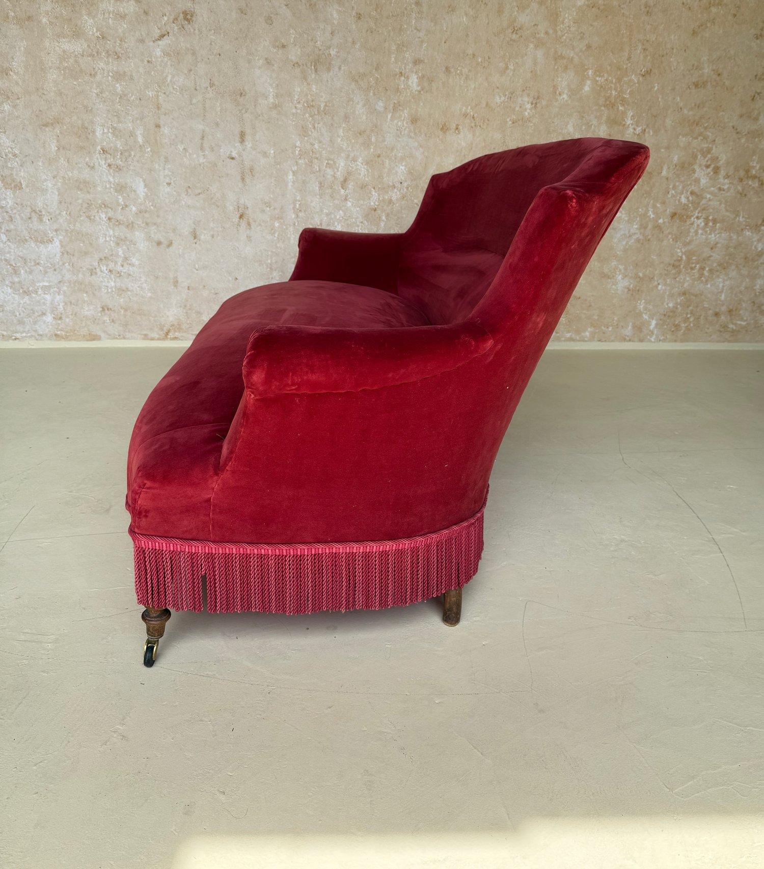 Divano francese Napoleone III in velluto rosso in scala ridotta in vendita 2