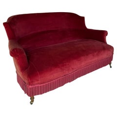 Small Scale French Napoleon III Settee in Red Velvet