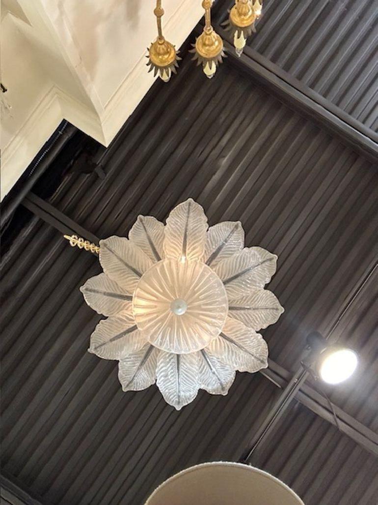 Small Scale Frosted Murano Glass Flush Mount Chandelier For Sale 1