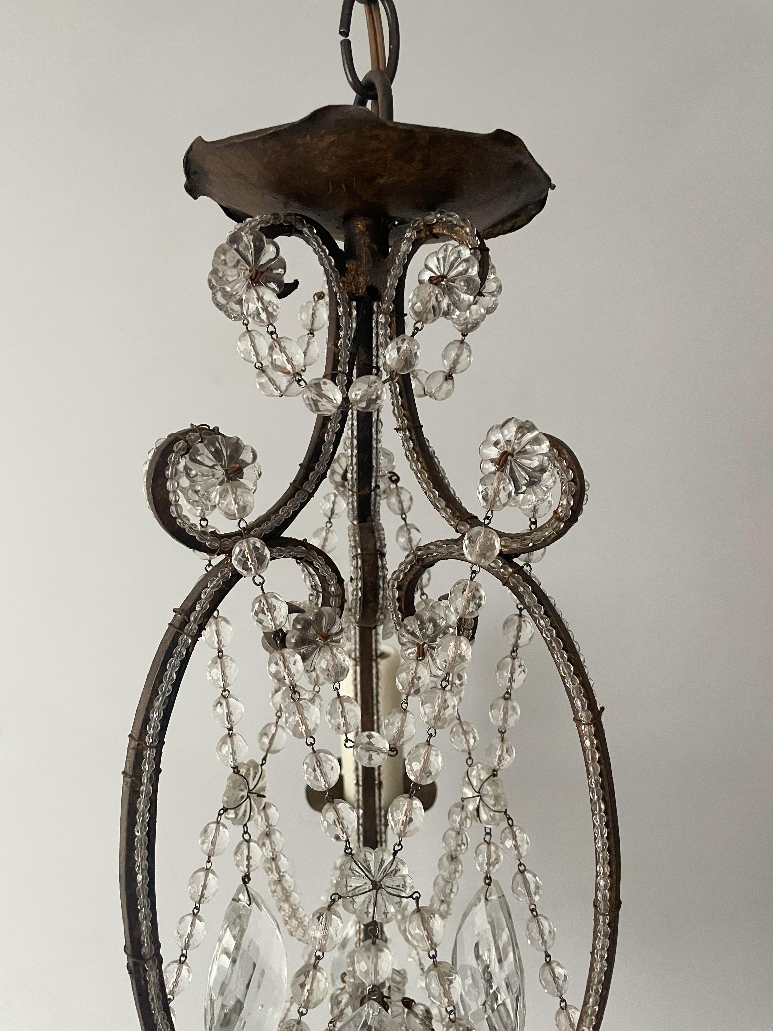 Baroque Small-Scale Italian Crystal Beaded Chandelier For Sale