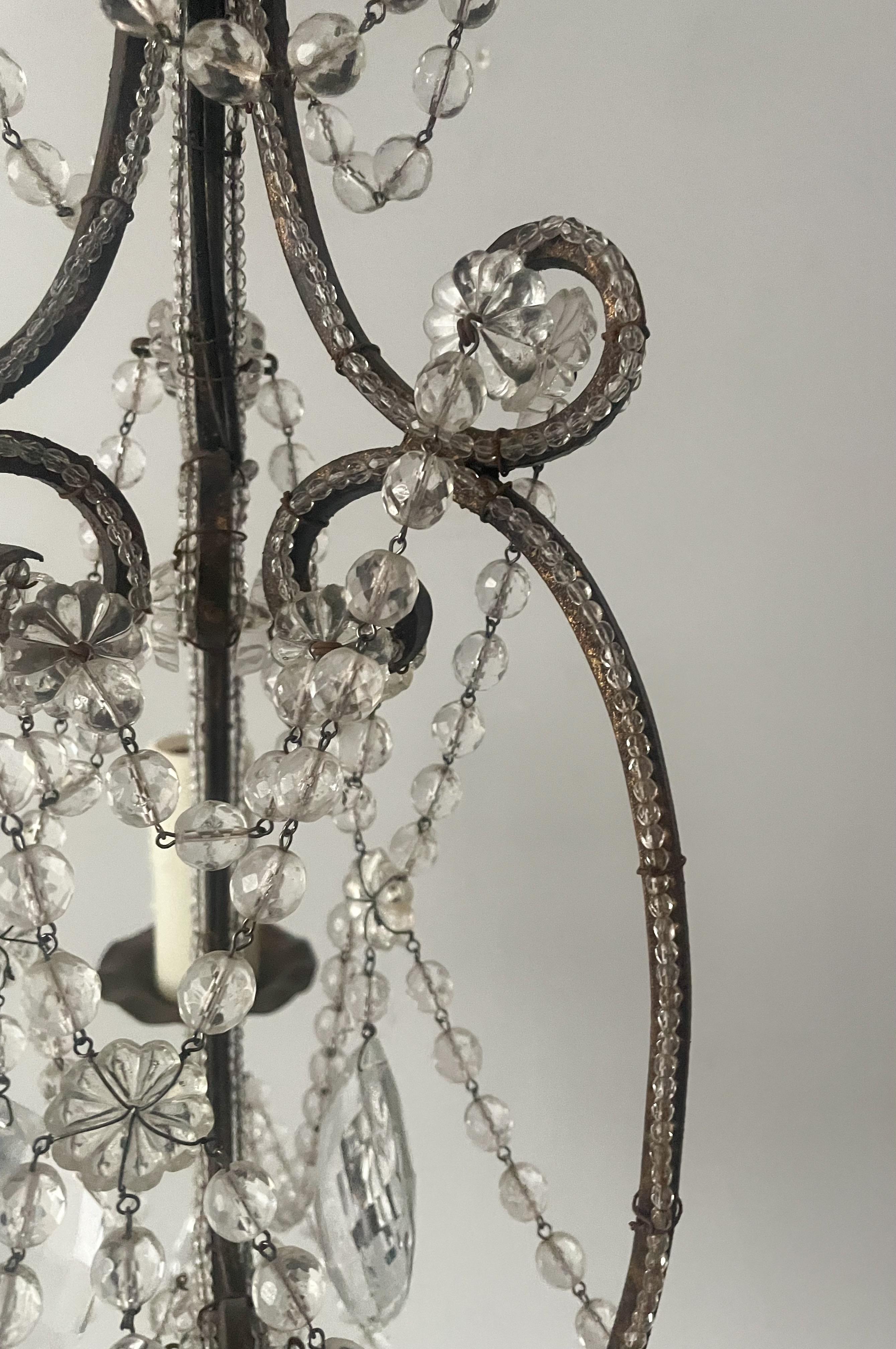 Small-Scale Italian Crystal Beaded Chandelier In Good Condition For Sale In Los Angeles, CA