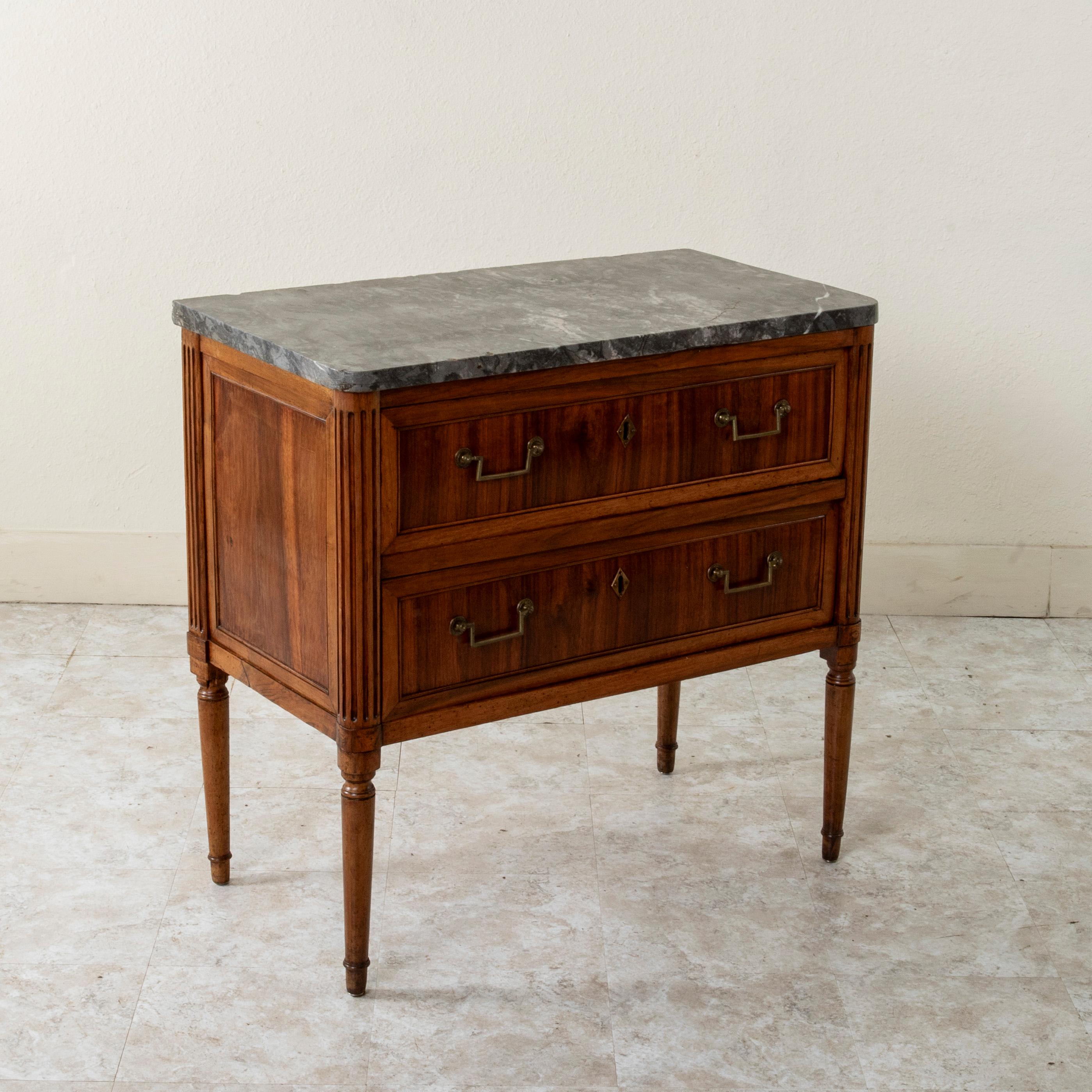 Small Scale Late 18th Century French Louis XVI Period Walnut Chest, Marble Top In Good Condition For Sale In Fayetteville, AR