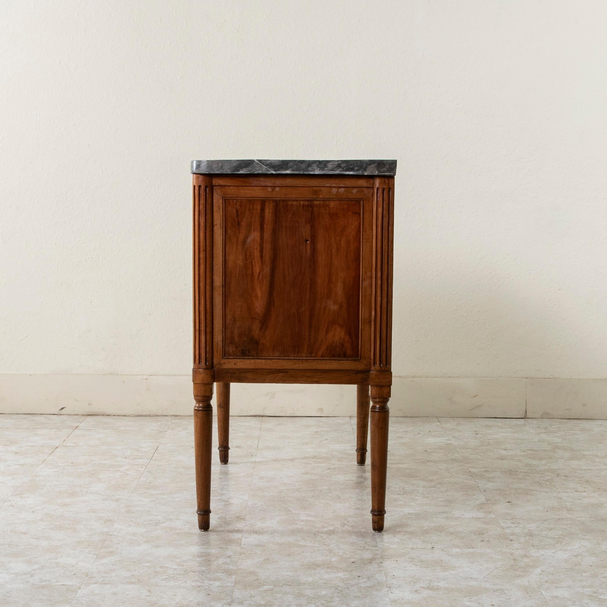 Bronze Small Scale Late 18th Century French Louis XVI Period Walnut Chest, Marble Top For Sale
