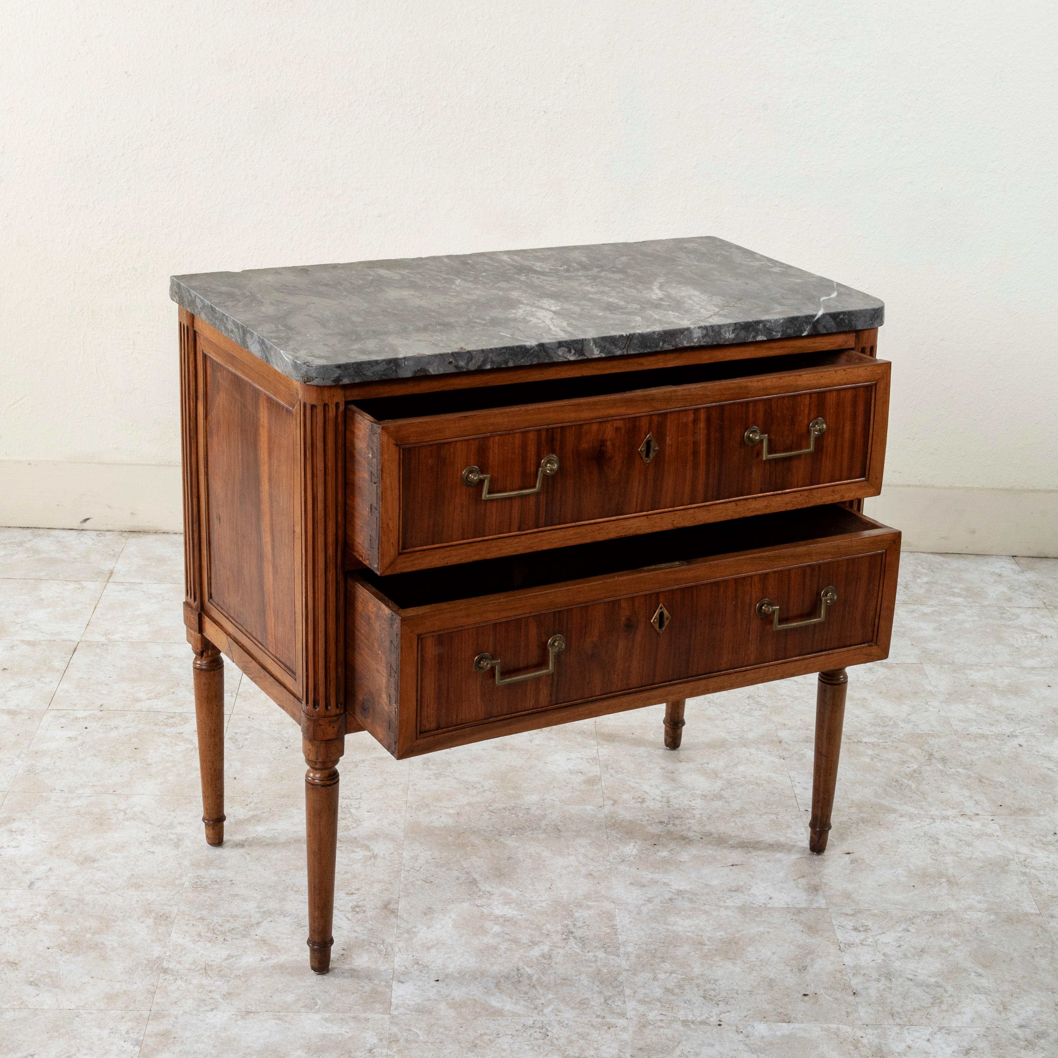Small Scale Late 18th Century French Louis XVI Period Walnut Chest, Marble Top For Sale 3