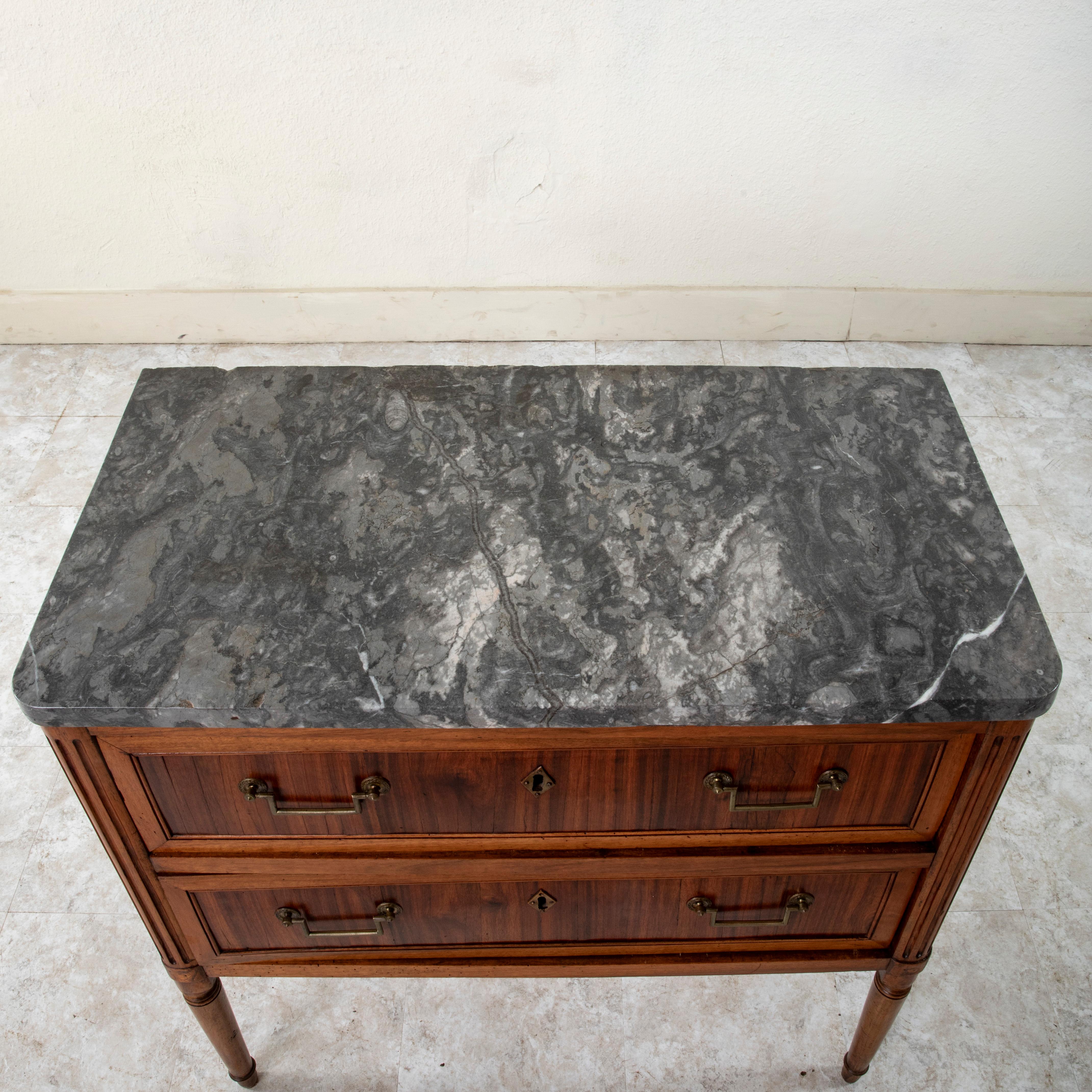 Small Scale Late 18th Century French Louis XVI Period Walnut Chest, Marble Top For Sale 5