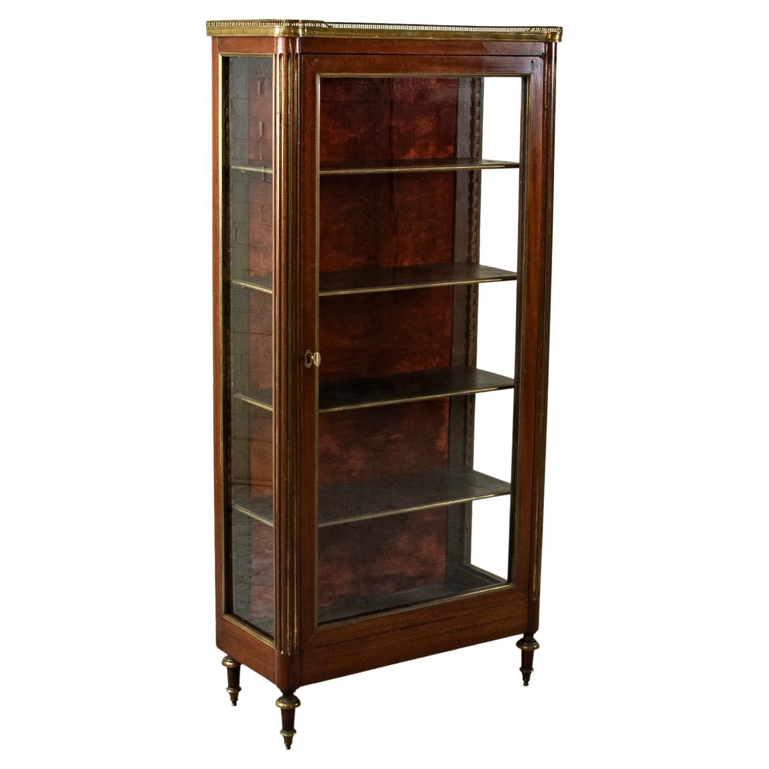 Small Scale Late 19th Century French Louis XVI Style Mahogany Vitrine, Bookcase For Sale