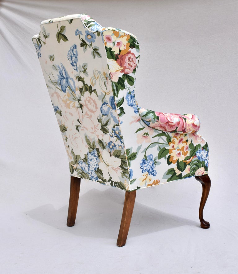 Small Scale Lee Industries Chintz Floral Wingback Chair In Good Condition For Sale In Southampton, NJ