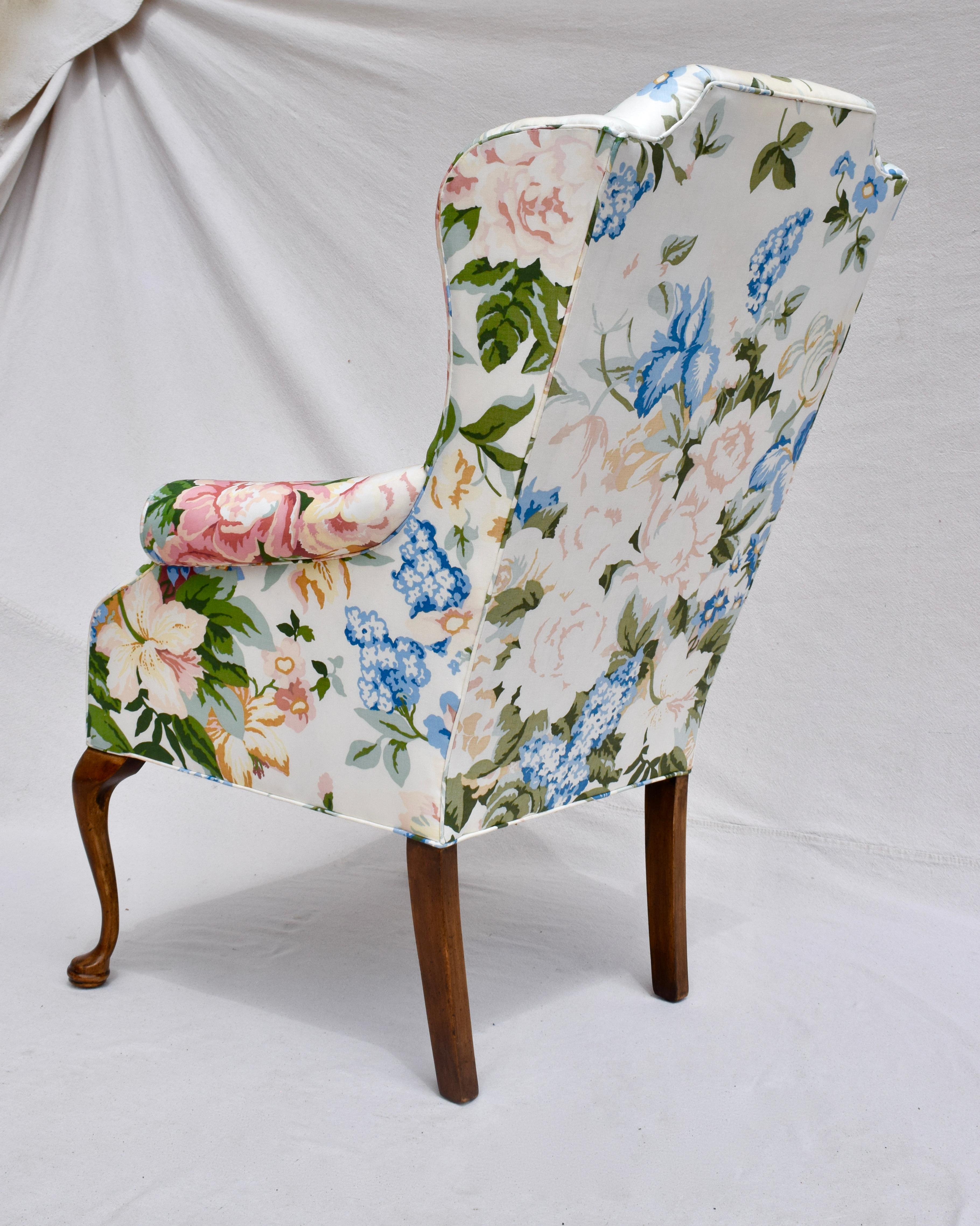 Queen Anne Small Scale Lee Industries Chintz Floral Wingback Chair