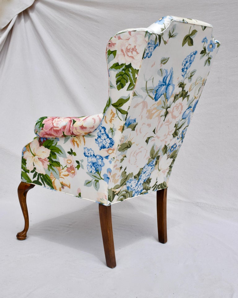 20th Century Small Scale Lee Industries Chintz Floral Wingback Chair For Sale