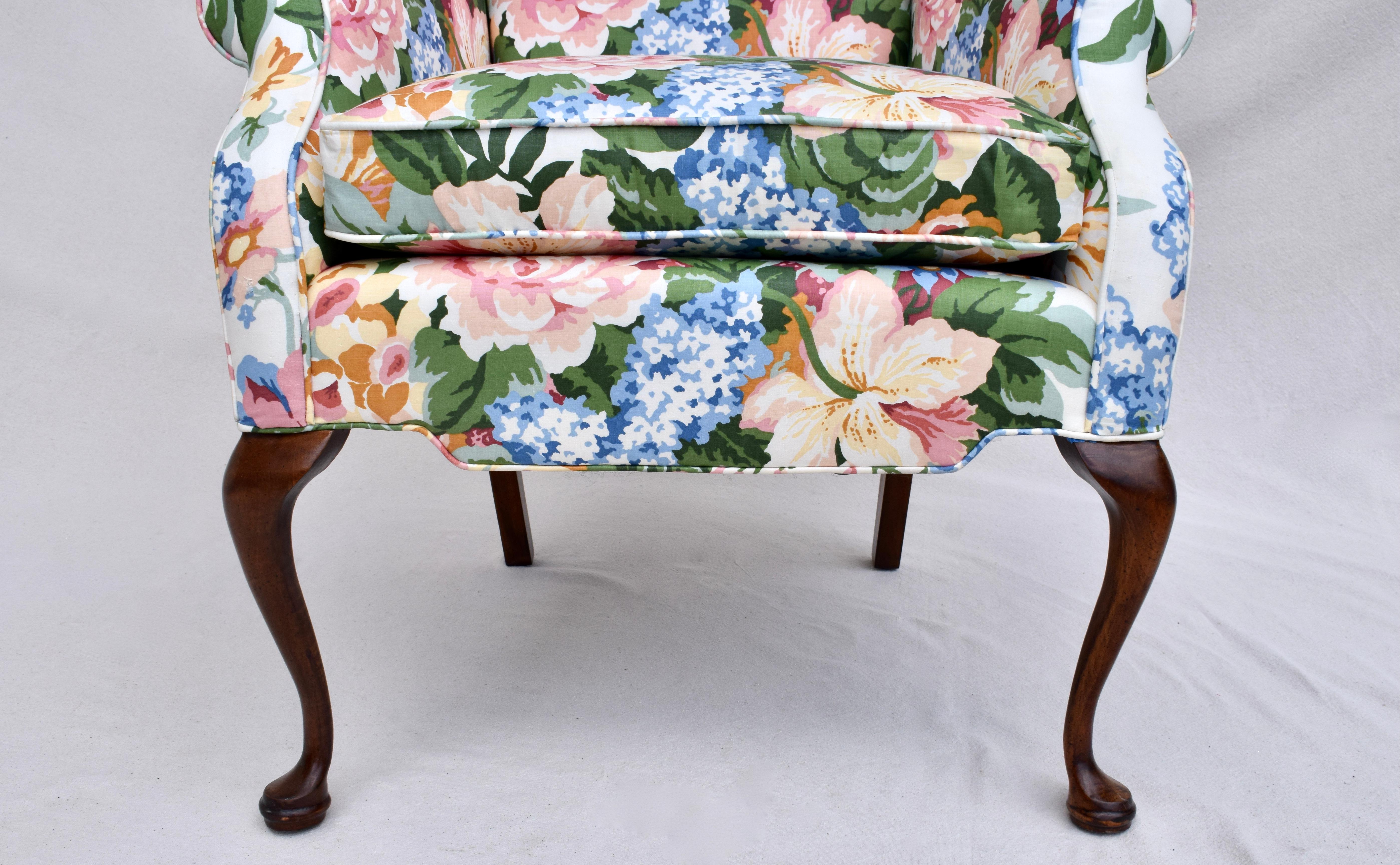 Small Scale Lee Industries Chintz Floral Wingback Chair In Good Condition In Southampton, NJ