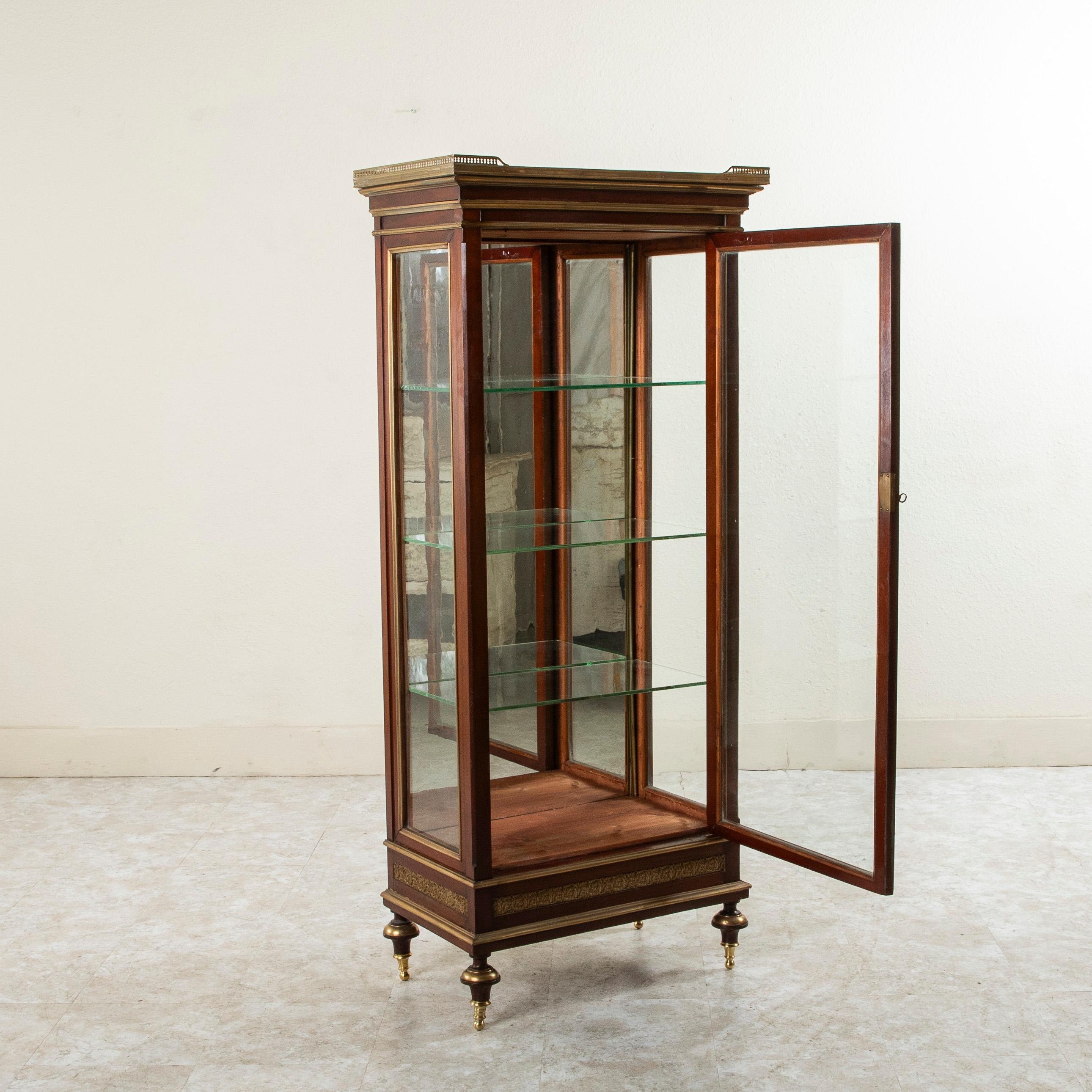 Bronze Petite vitrine, bibliothèque en acajou de style Louis XVI du milieu du 19e siècle en France en vente