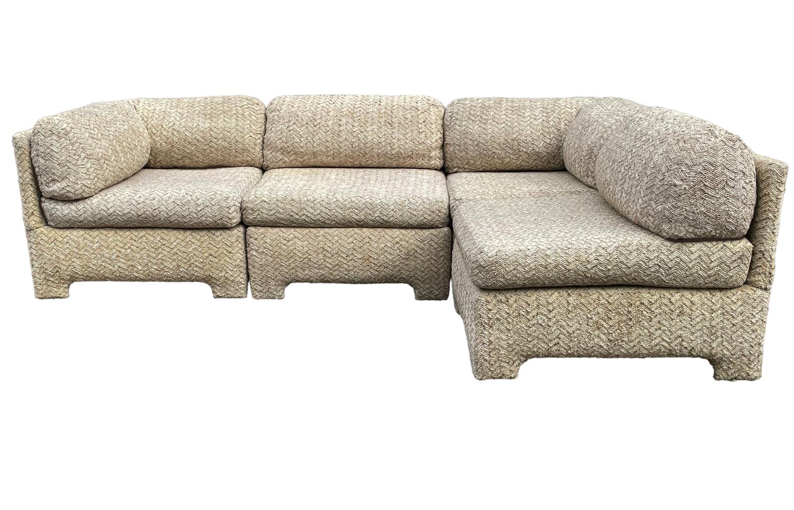 Small Scale Mid Century Modern Boxy Modular Parsons Style L Shaped Sofa  For Sale 3