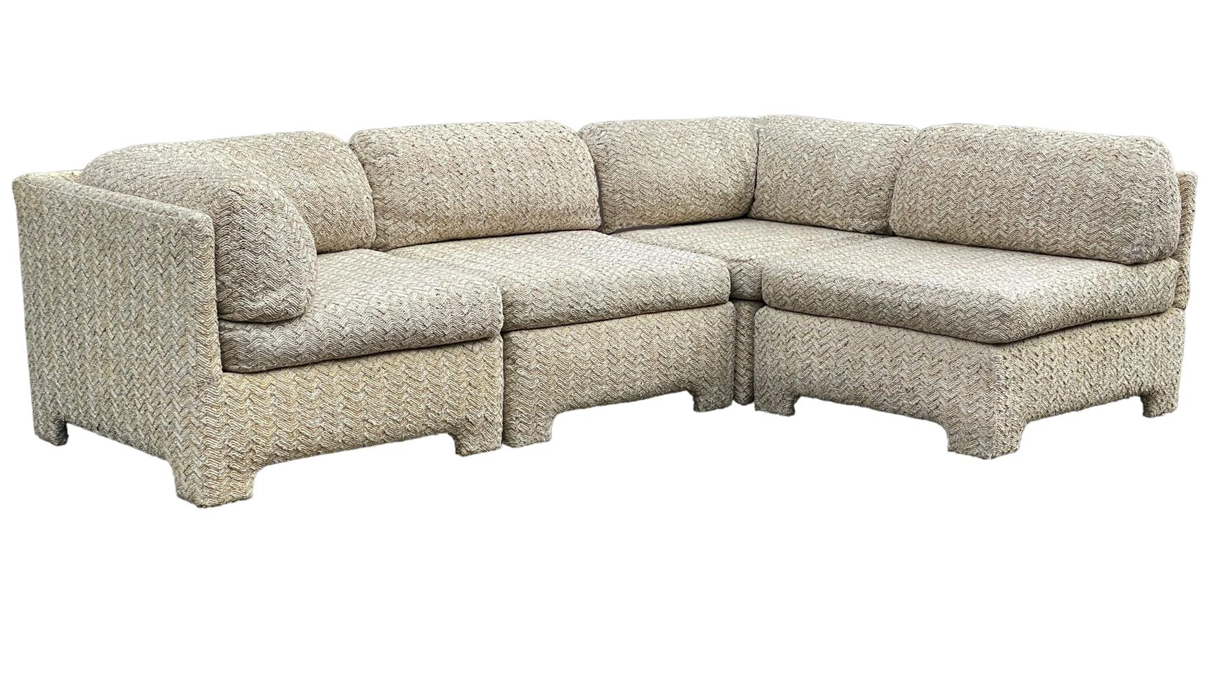 Small Scale Mid Century Modern Boxy Modular Parsons Style L Shaped Sofa  For Sale 2