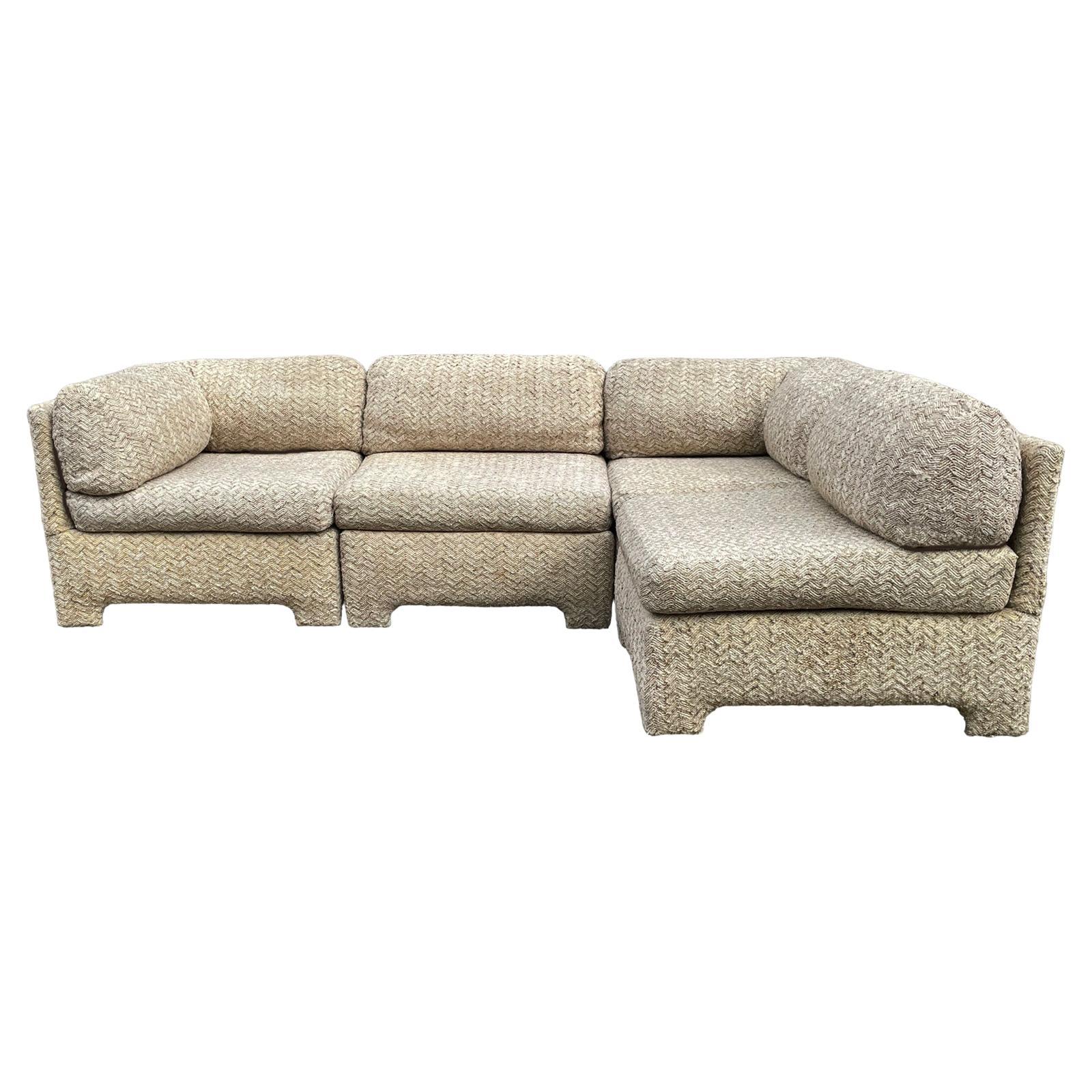 Small Scale Mid Century Modern Boxy Modular Parsons Style L Shaped Sofa  For Sale