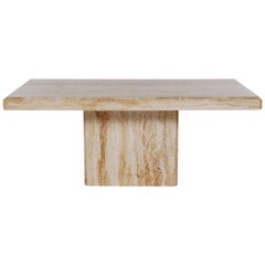 Small Scale Mid-Century Modern Travertine Marble Rectangular Cocktail Table