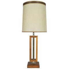 Small Scale Mid-Century Modern Walnut and Brass Lamp Style of Laurel Lamp Mfg