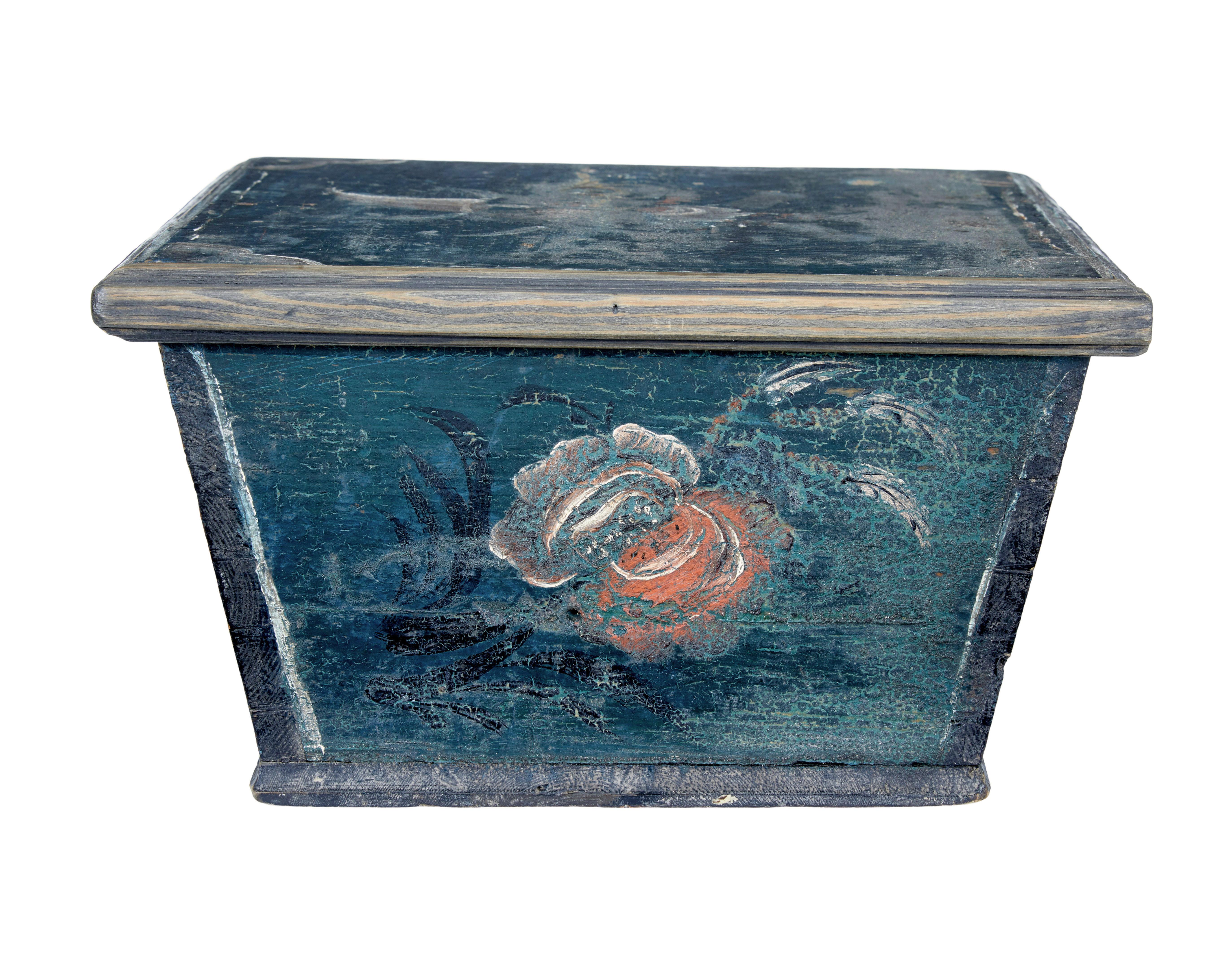 Folk Art Small Scandinavian 19th century original painted sarcophagus box For Sale