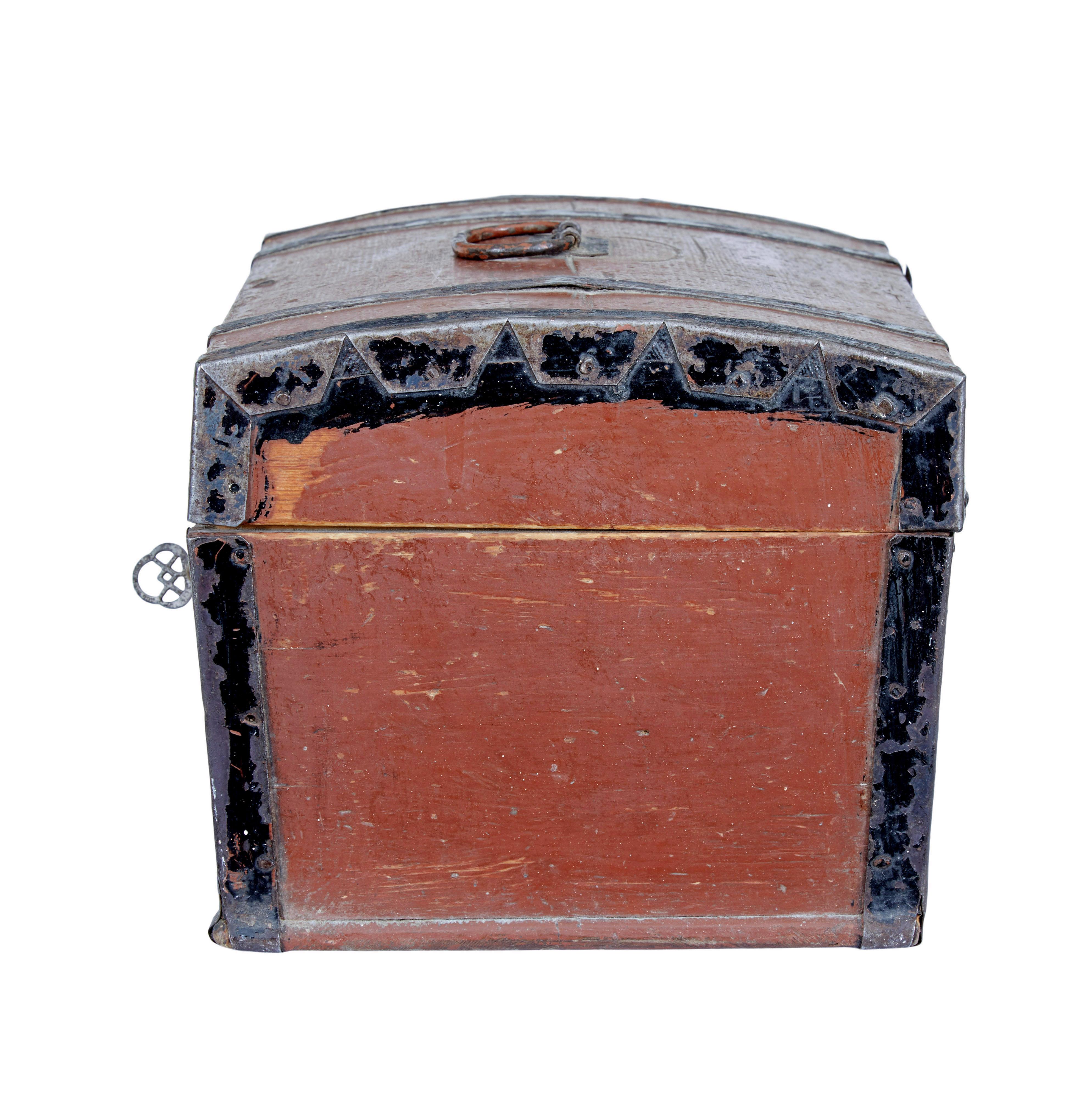 Rustic Small Scandinavian 19th century painted pine dome top box