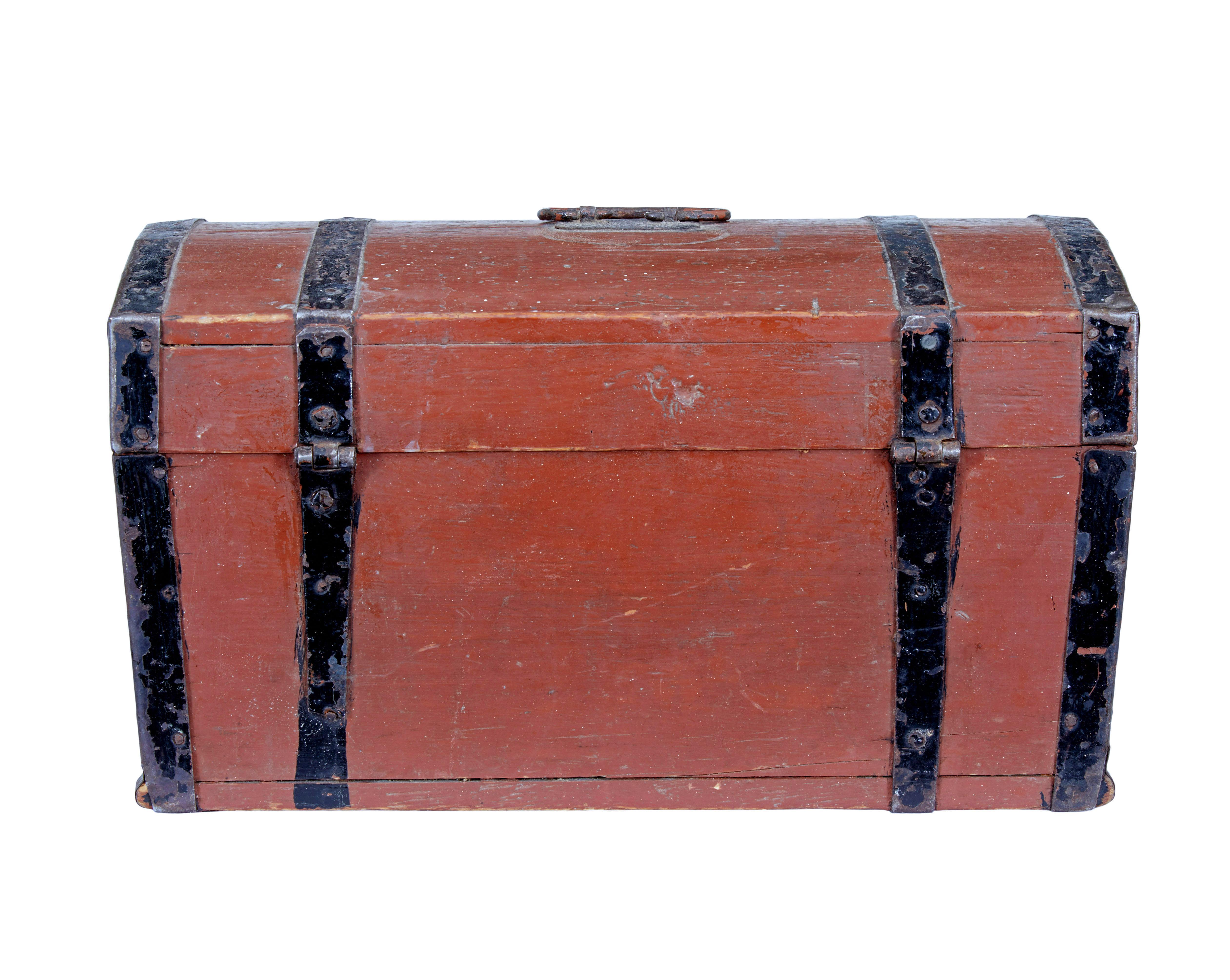 Swedish Small Scandinavian 19th century painted pine dome top box