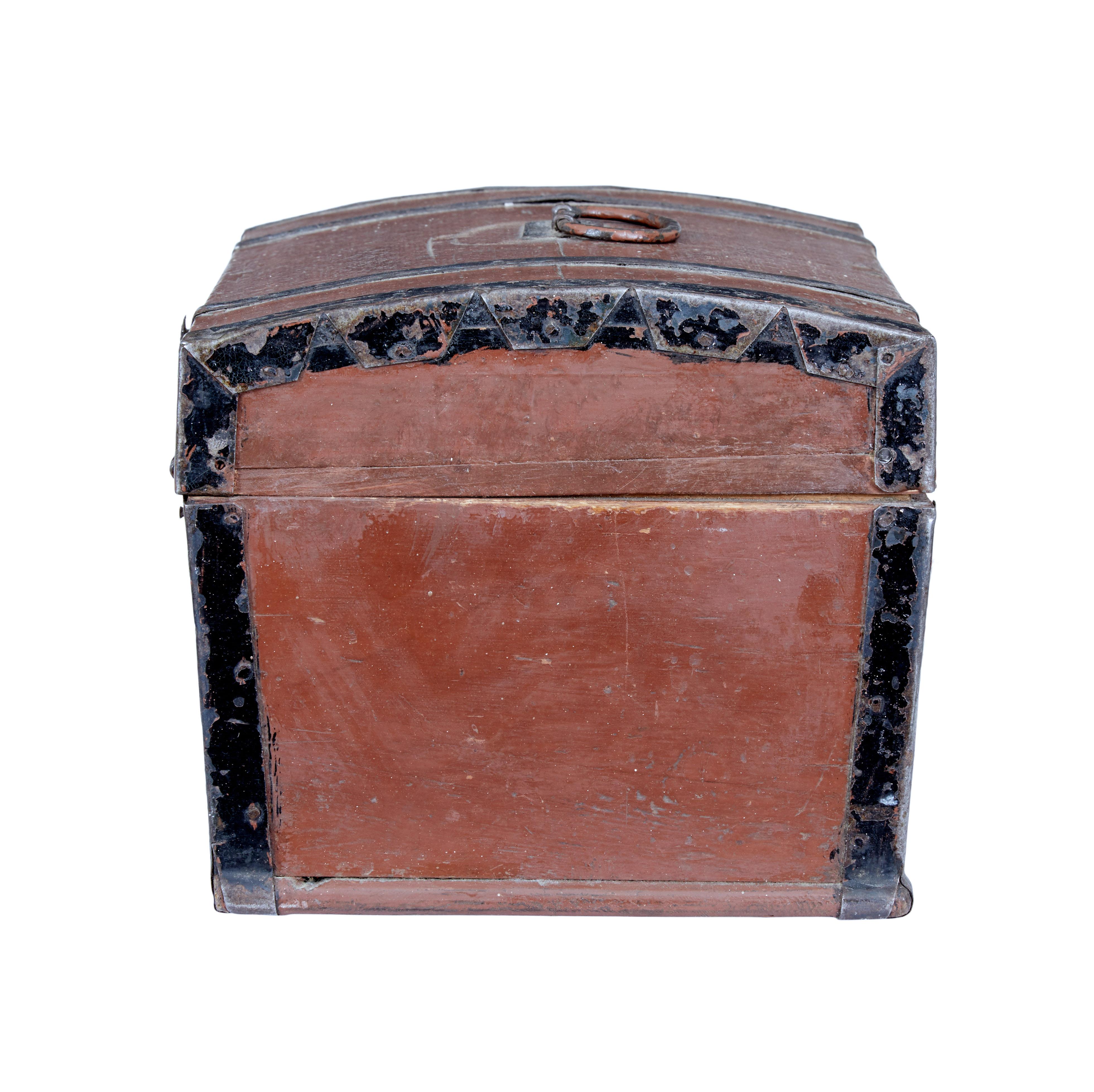 Hand-Crafted Small Scandinavian 19th Century Painted Pine Dome Top Box