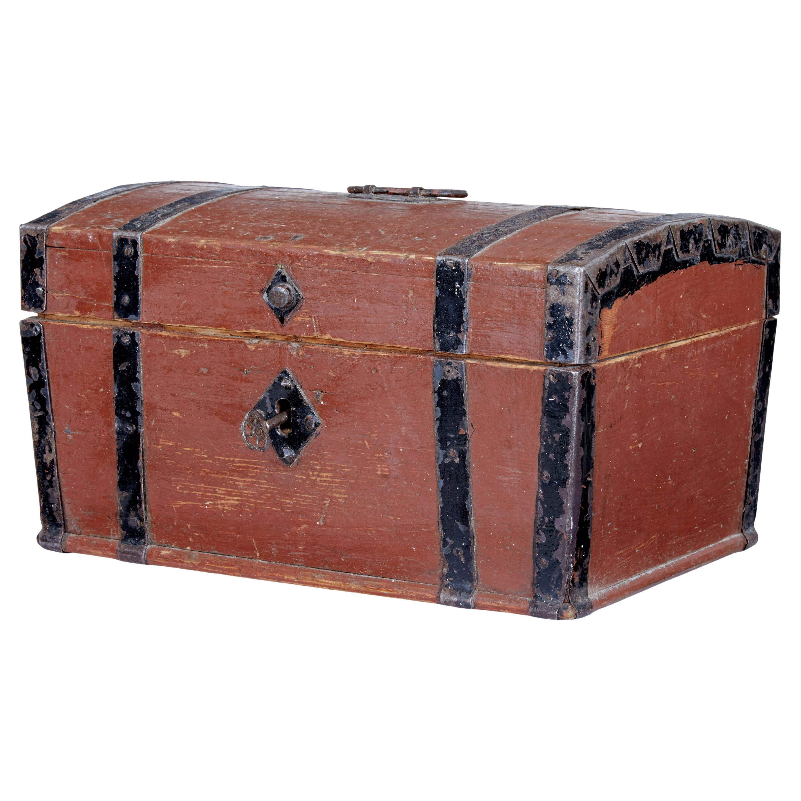 Small Scandinavian 19th century painted pine dome top box
