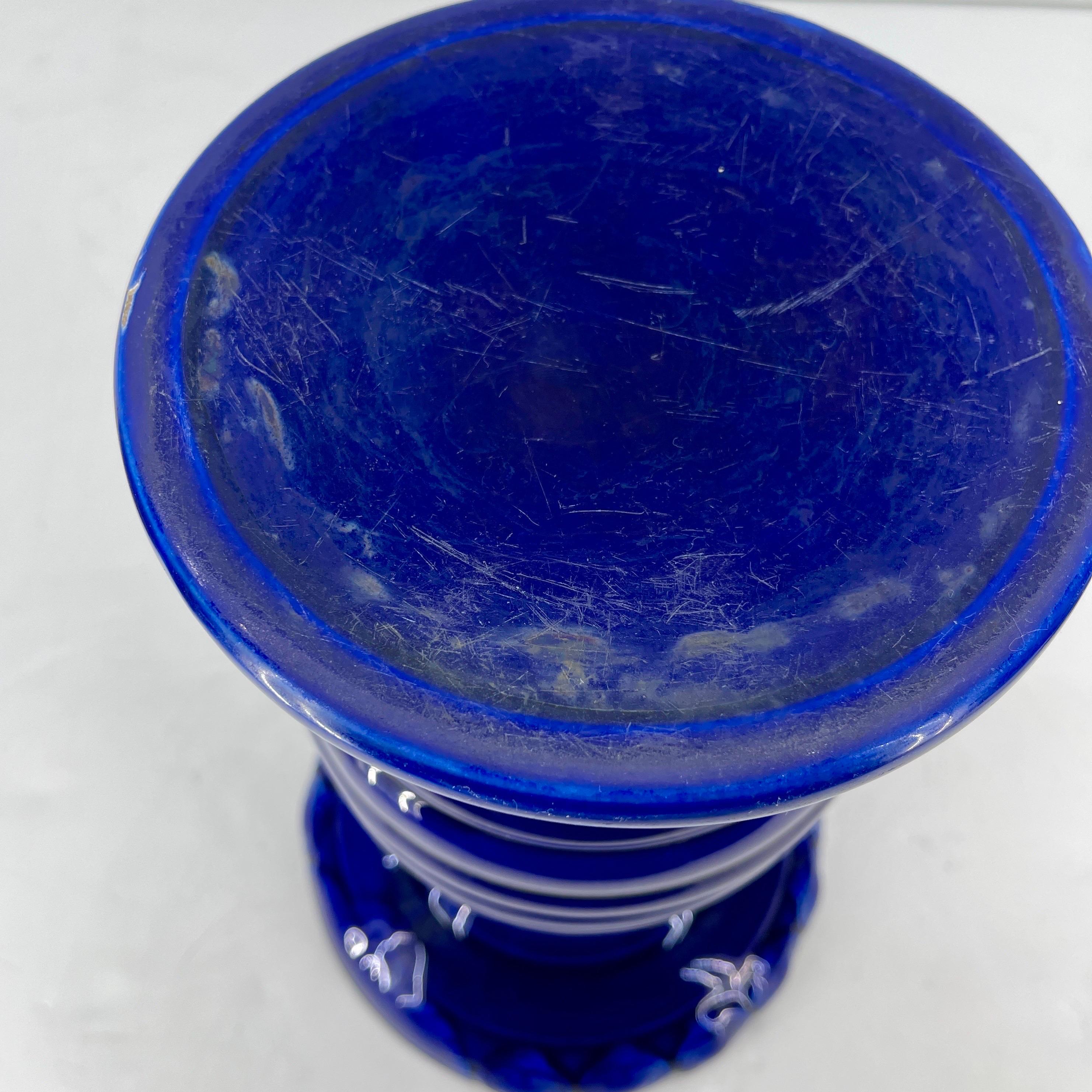 Small Scandinavian Cobalt Blue Glazed Ceramic Pedestal For Sale 4