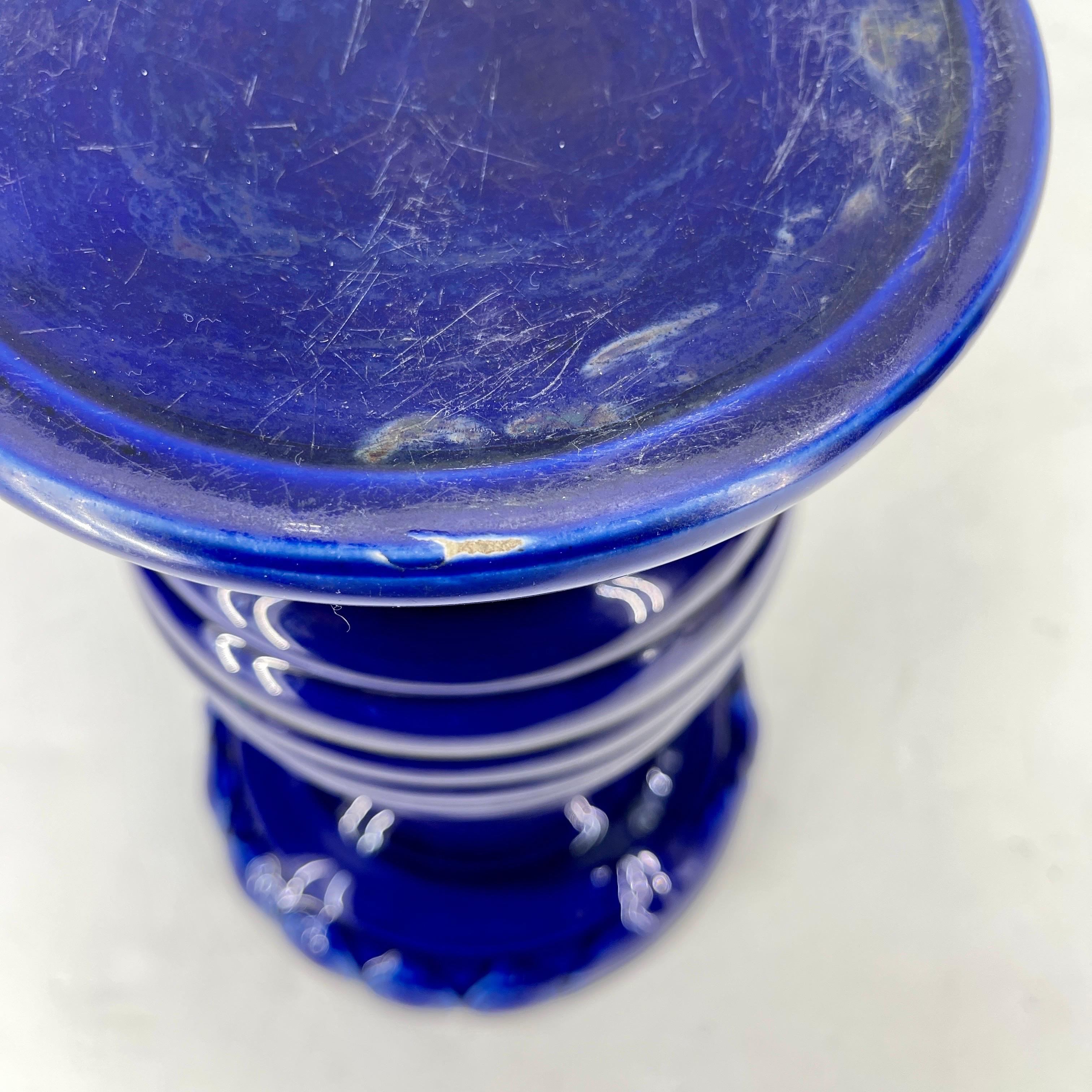 Small Scandinavian Cobalt Blue Glazed Ceramic Pedestal For Sale 5
