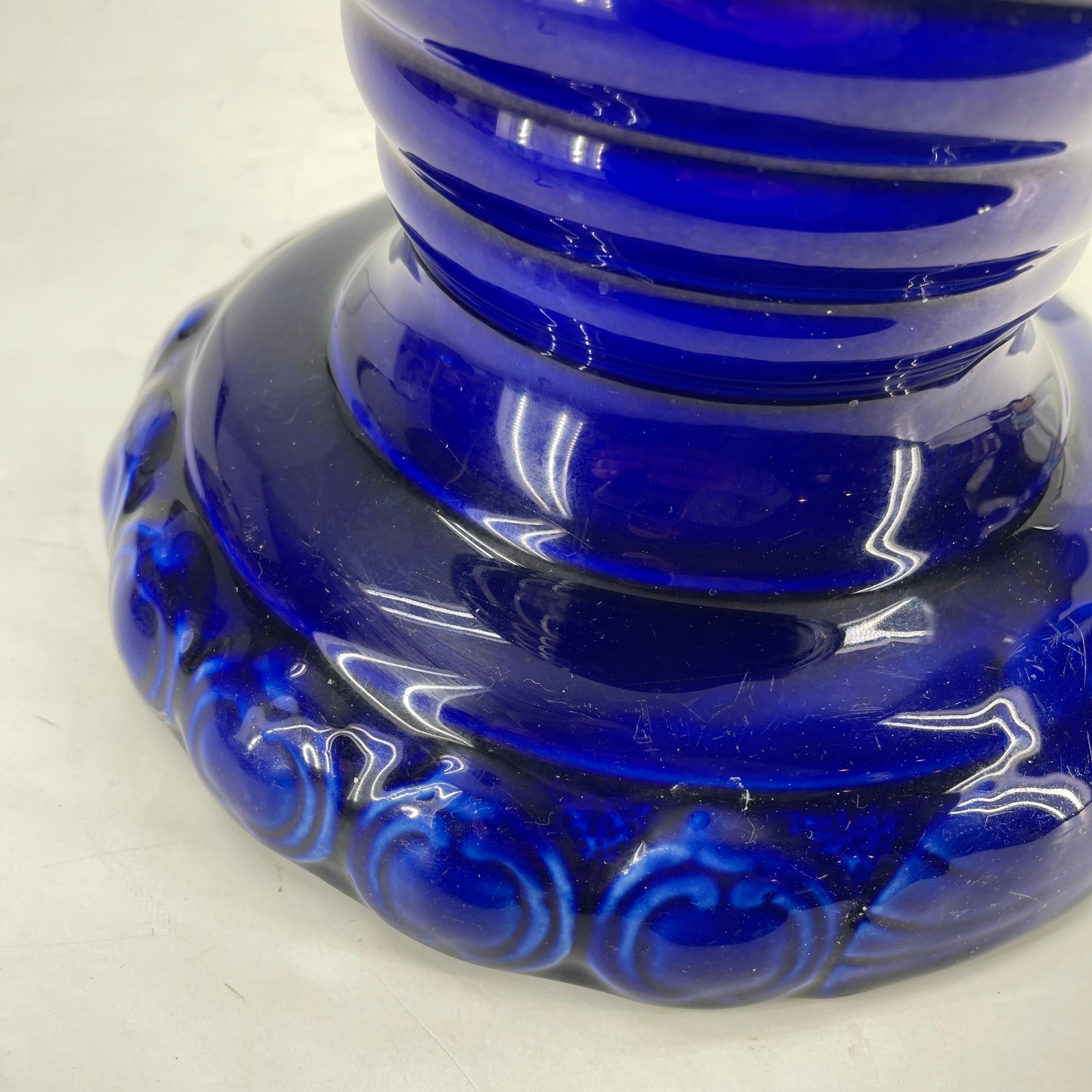 Small Scandinavian Cobalt Blue Glazed Ceramic Pedestal For Sale 6