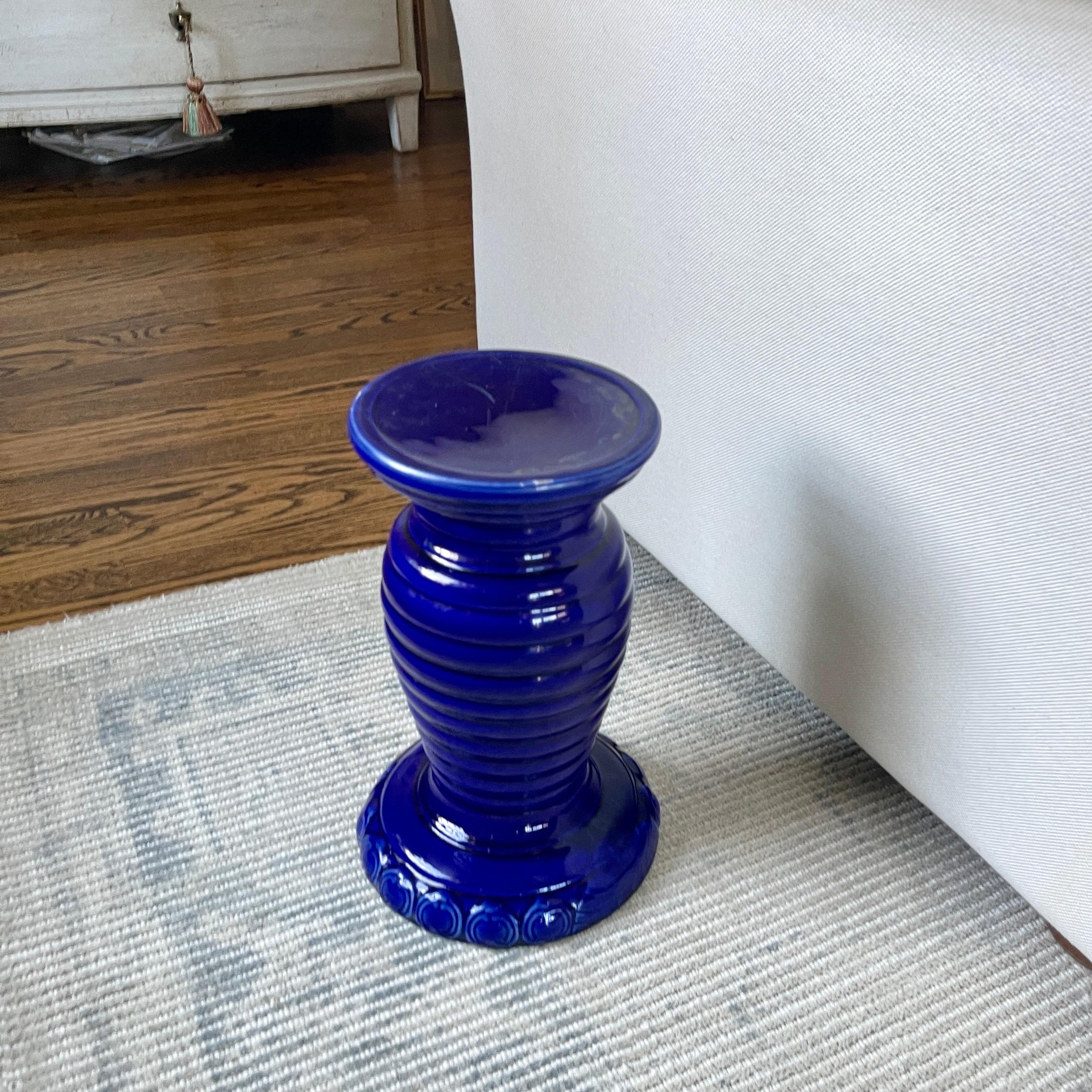 Small Scandinavian Cobalt Blue Glazed Ceramic Pedestal For Sale 7