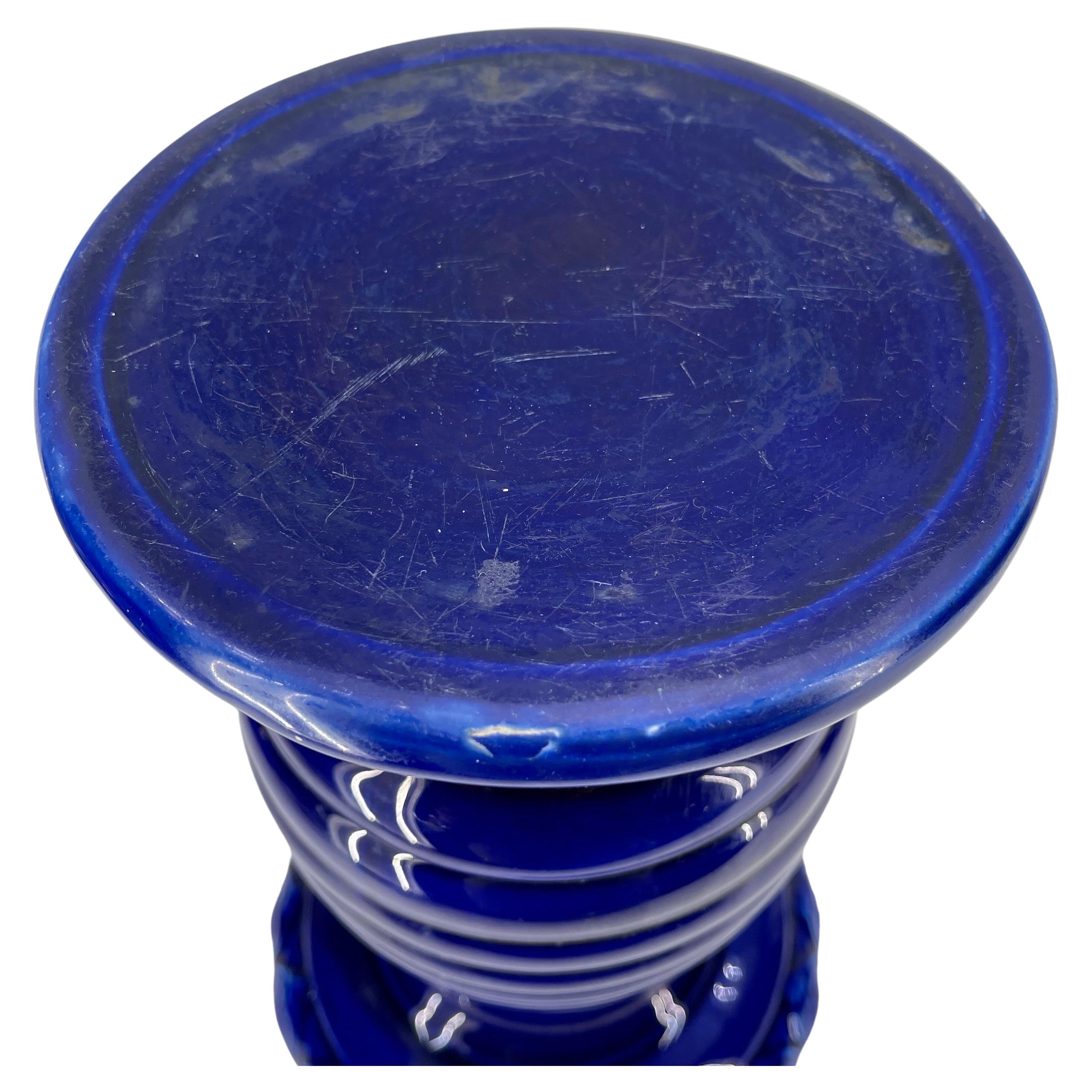 Small Scandinavian Vintage Mid-Century Modern cobalt blue Glazed Ceramic pedestal.