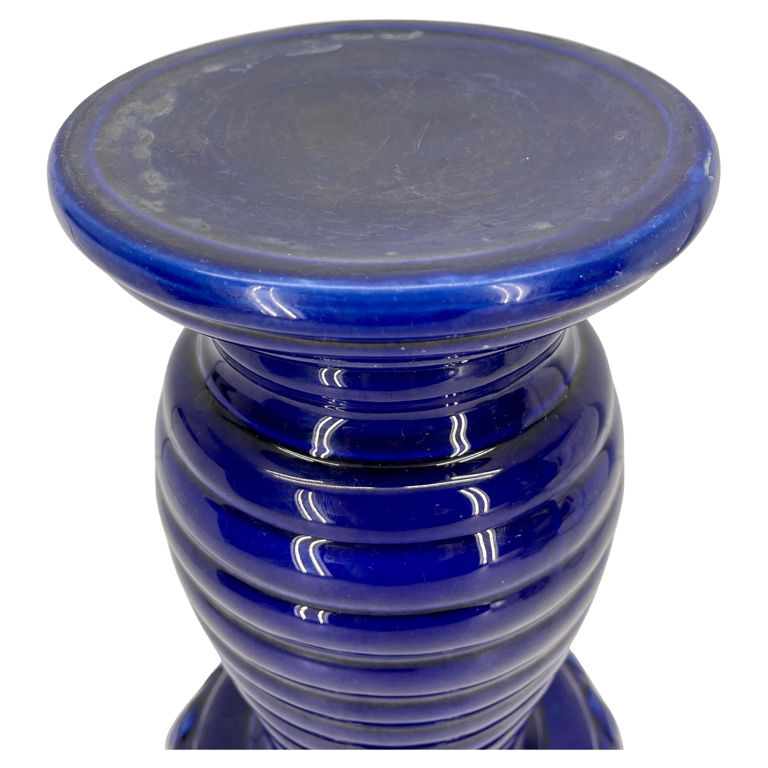 20th Century Small Scandinavian Cobalt Blue Glazed Ceramic Pedestal For Sale