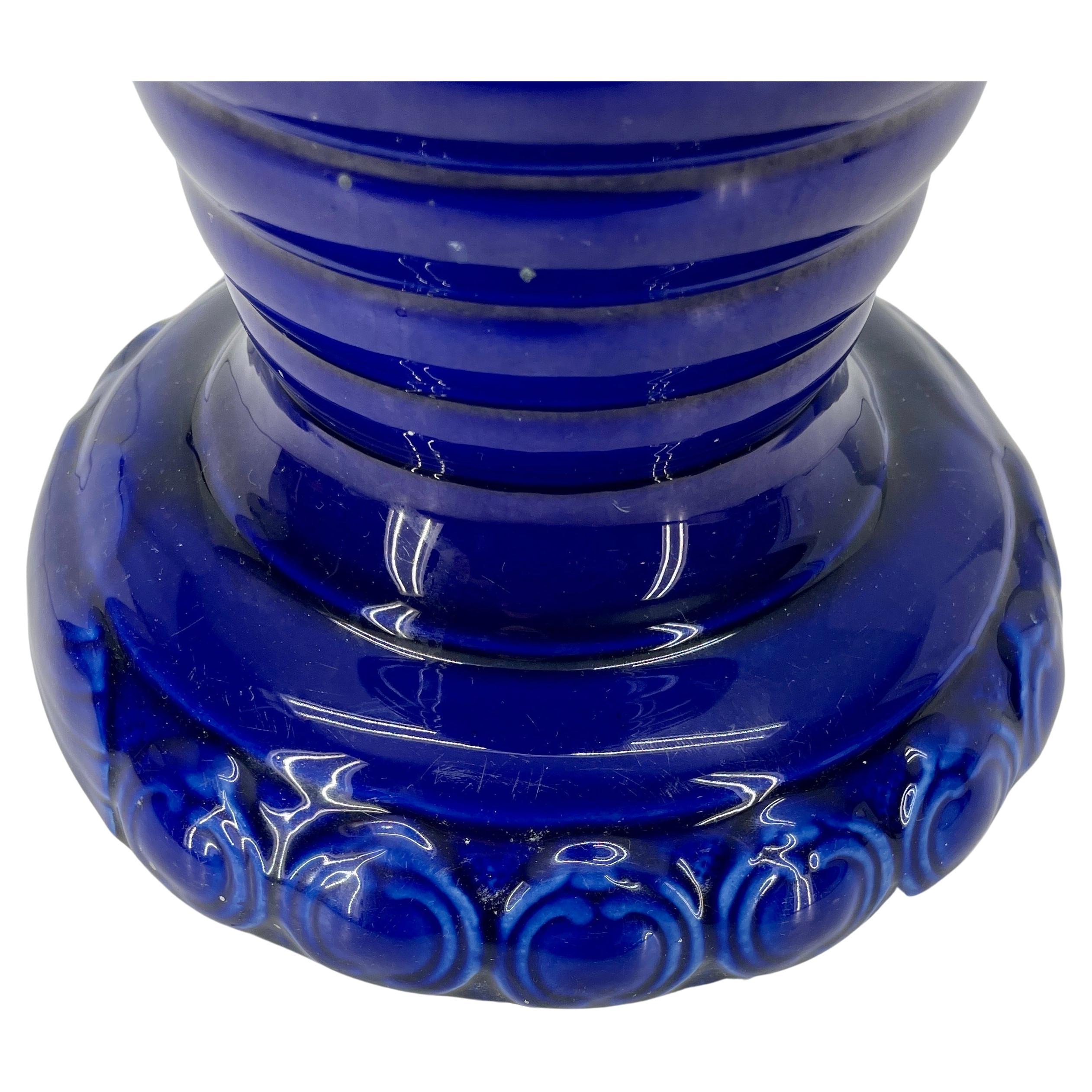 Small Scandinavian Cobalt Blue Glazed Ceramic Pedestal For Sale 1