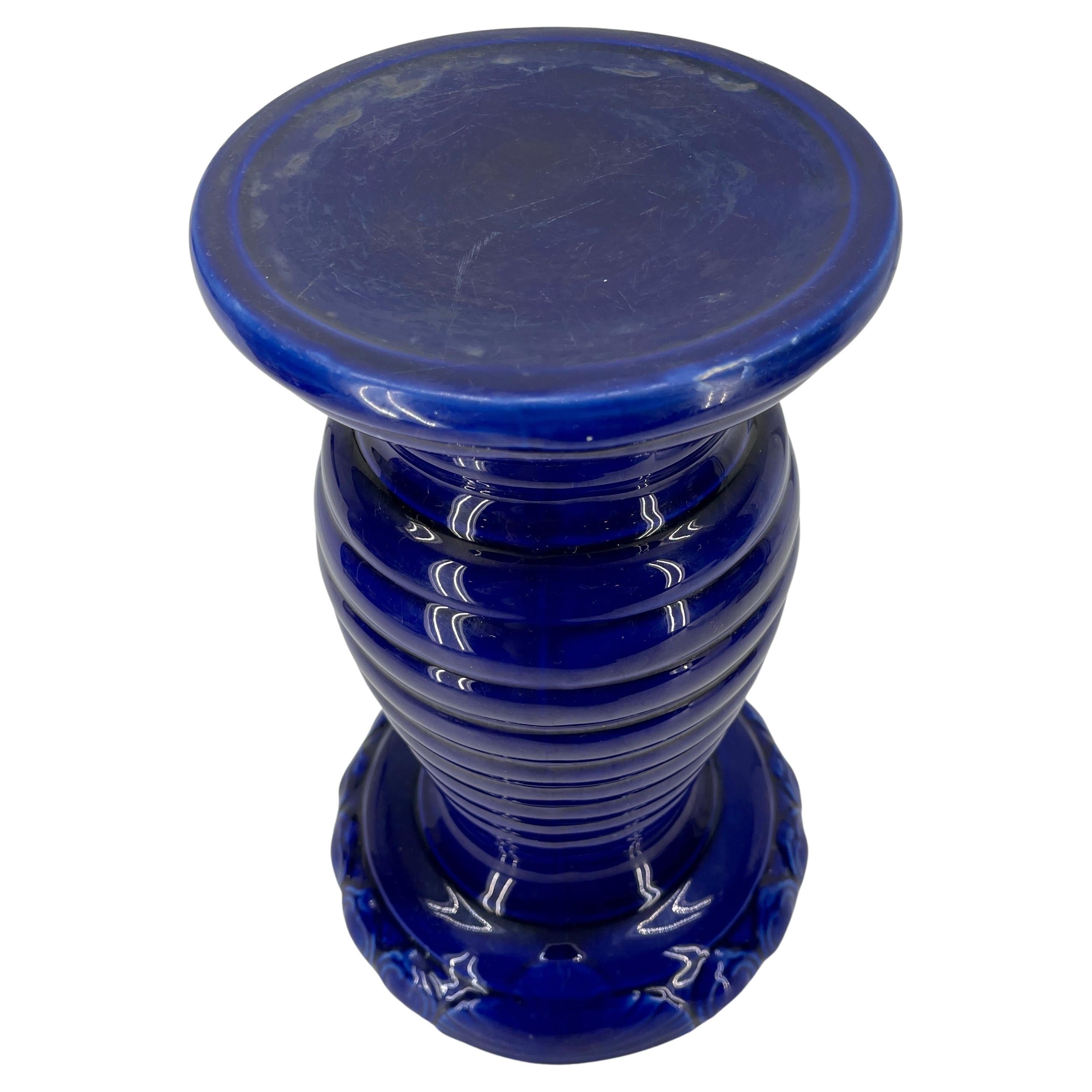 Small Scandinavian Cobalt Blue Glazed Ceramic Pedestal For Sale 2