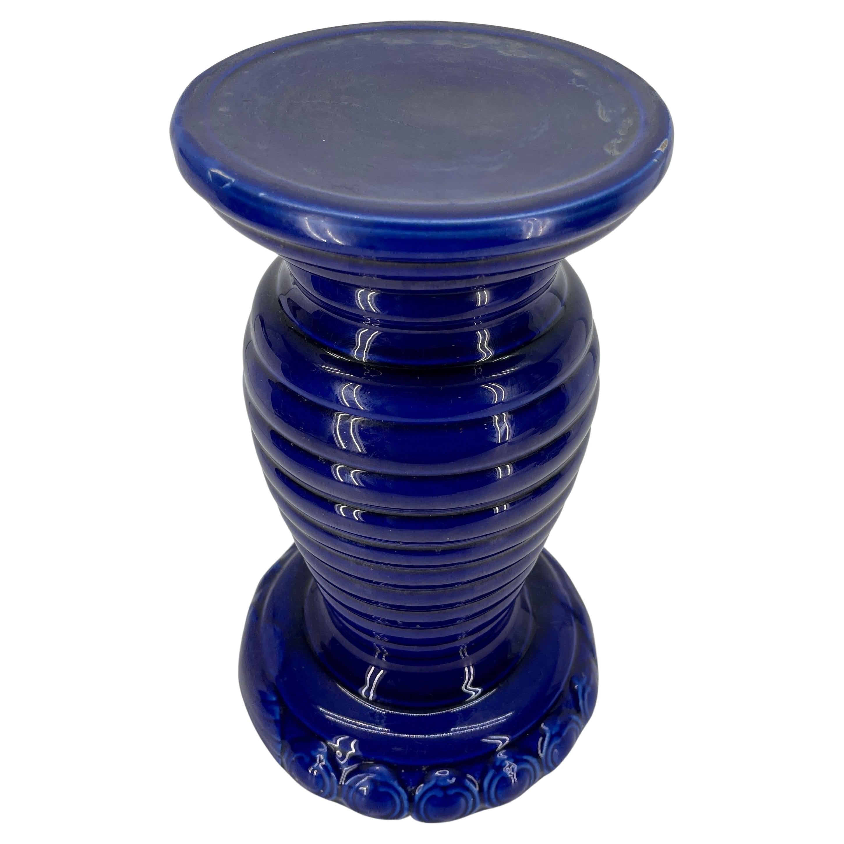 Small Scandinavian Cobalt Blue Glazed Ceramic Pedestal For Sale
