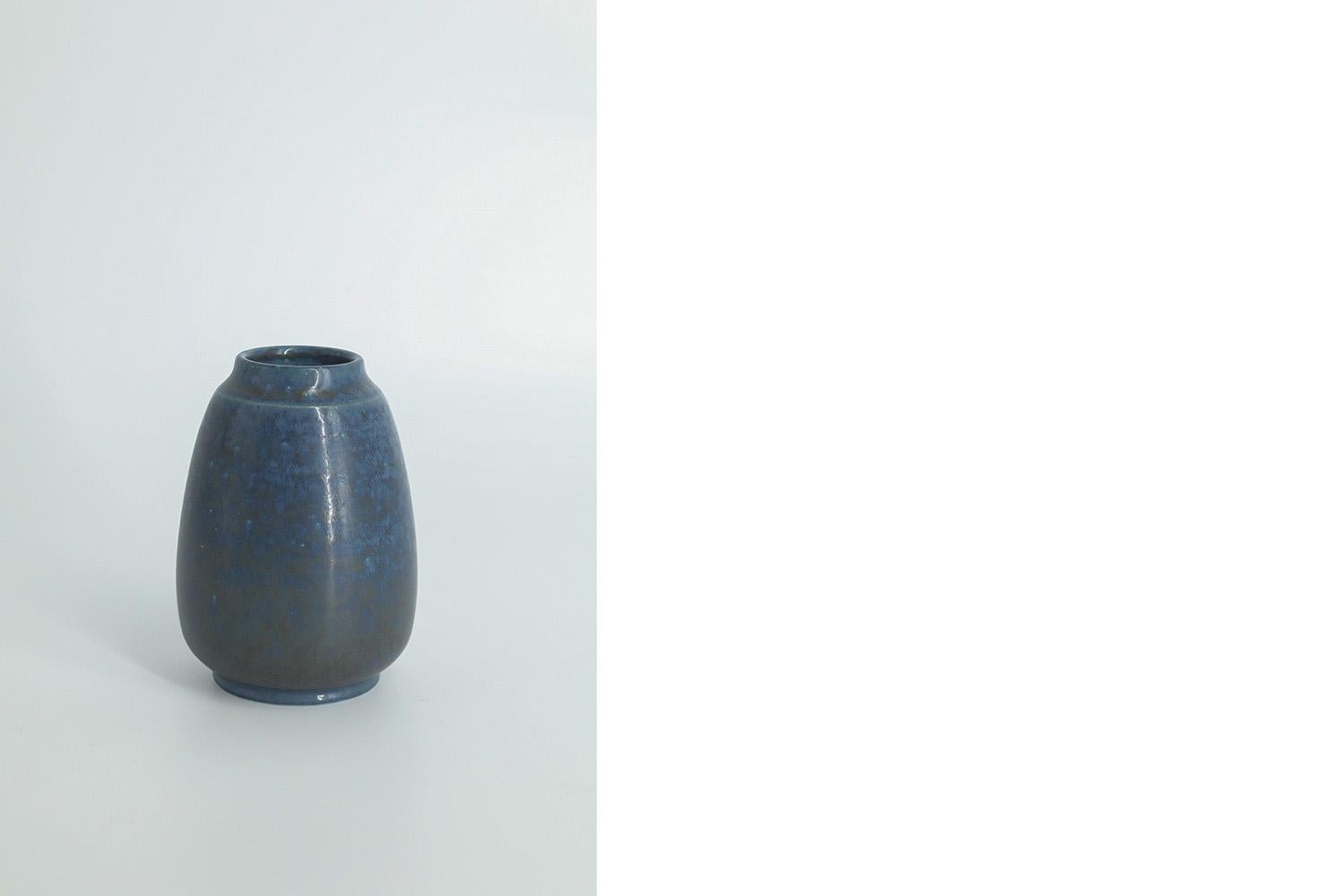 Swedish Small Scandinavian Modern Collectible Blue Stoneware Vase No. 108 by Gunnar Borg For Sale