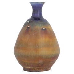 Retro Small Scandinavian Modern Collectible Blue&Brown Stoneware Vase by Gunnar Borg