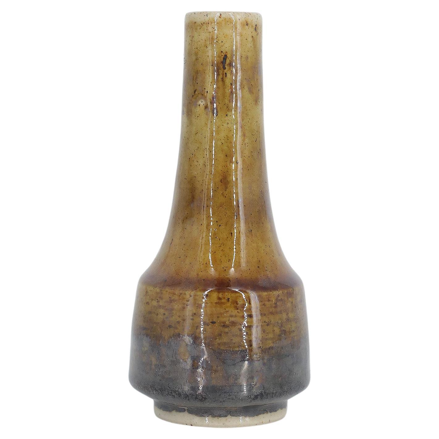 Small Scandinavian Modern Collectible Glazed Brown Stoneware Vase by Gunnar Borg For Sale