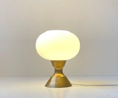 Small Scandinavian Modern Table Lamp in Brass & White Glass, 1970s