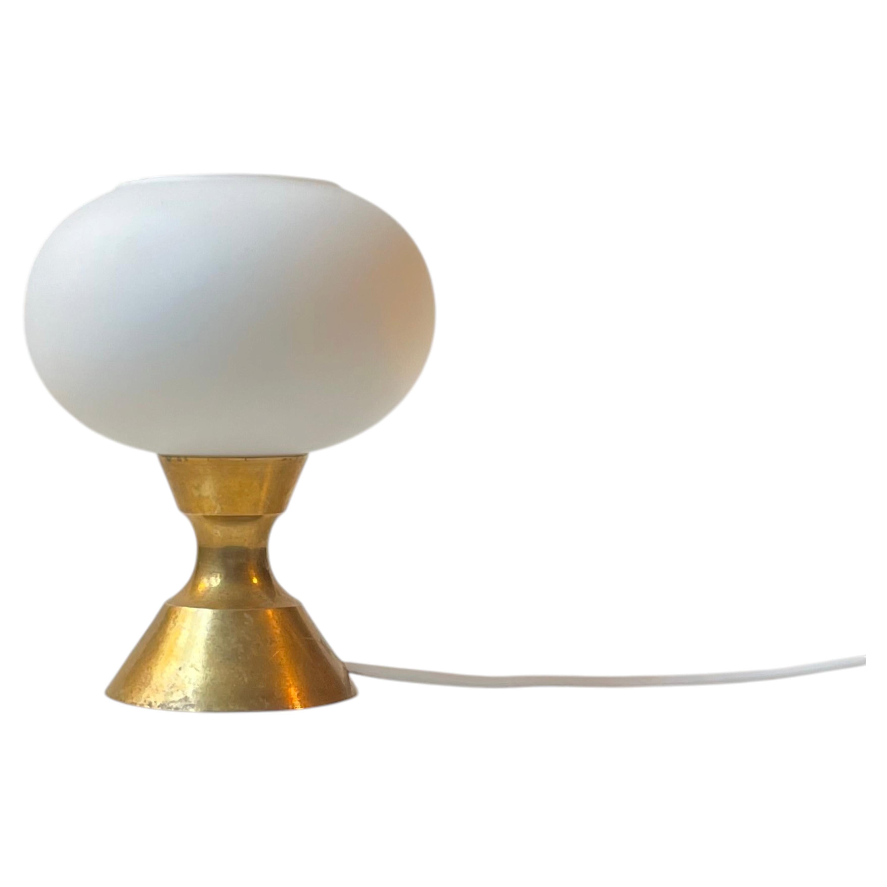 Small Scandinavian Modern Table Lamp in Brass & White Glass, 1970s