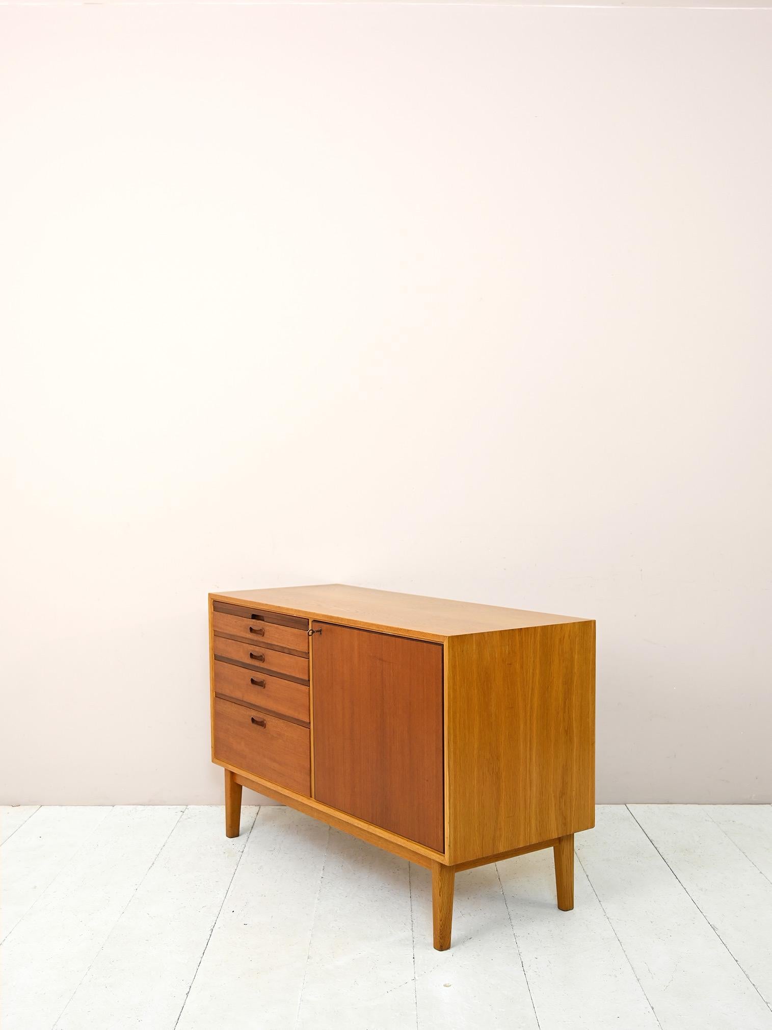 Oak Small Scandinavian Sideboard with Pull-Out Top For Sale