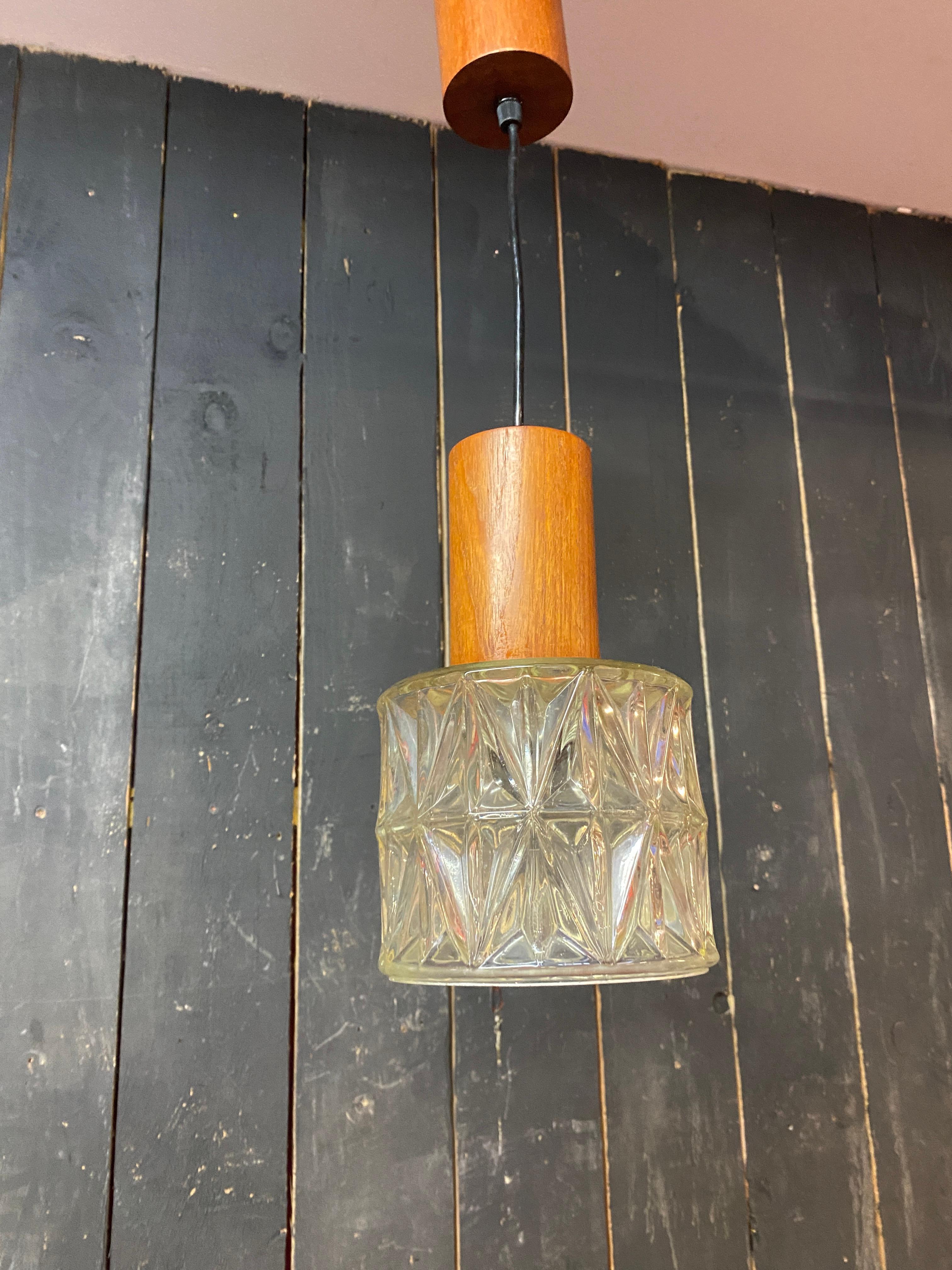 small Scandinavian style lantern, circa 1960 teak and molded glass For Sale 4