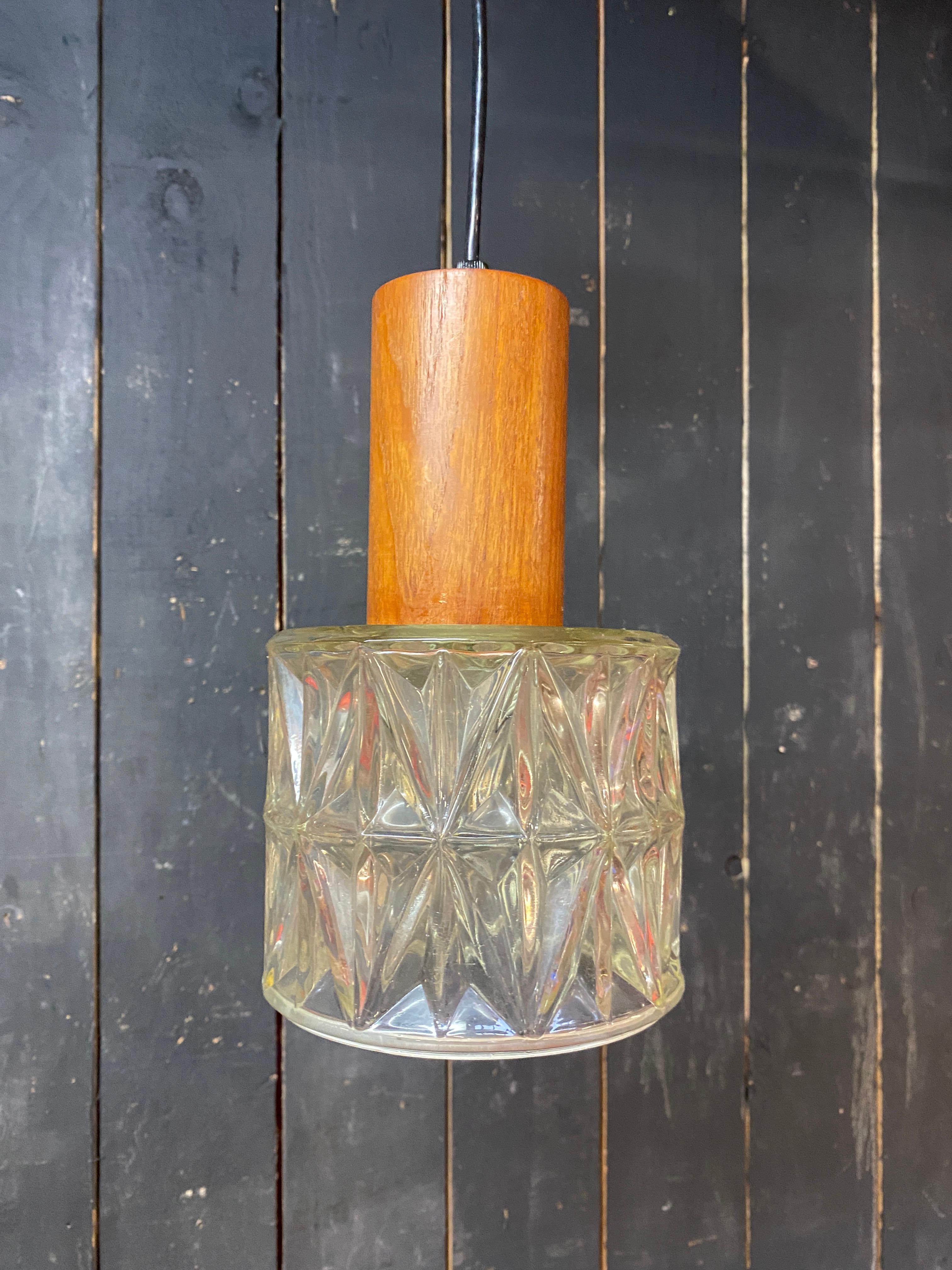 Mid-Century Modern small Scandinavian style lantern, circa 1960 teak and molded glass For Sale