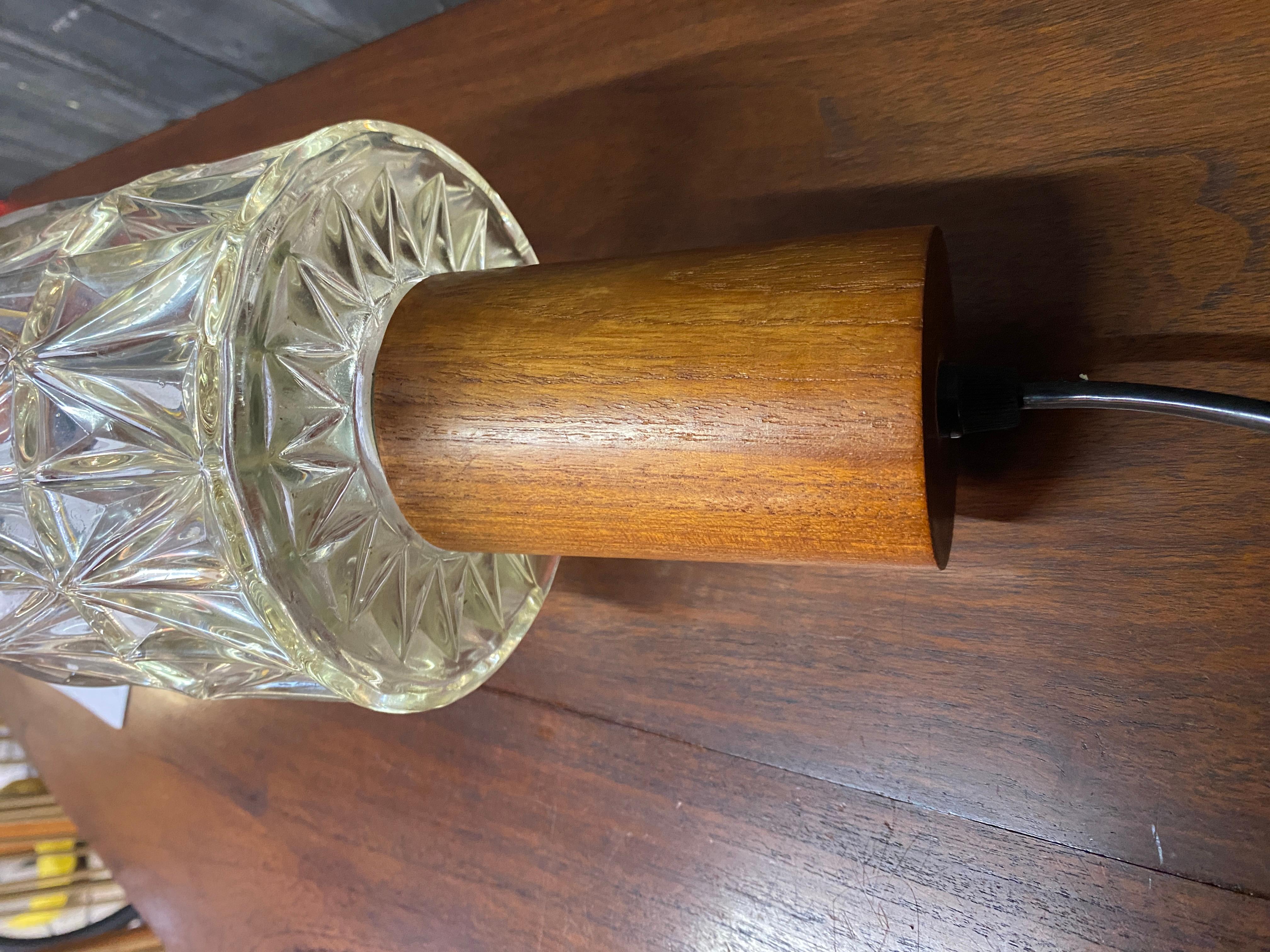 small Scandinavian style lantern, circa 1960 teak and molded glass For Sale 1