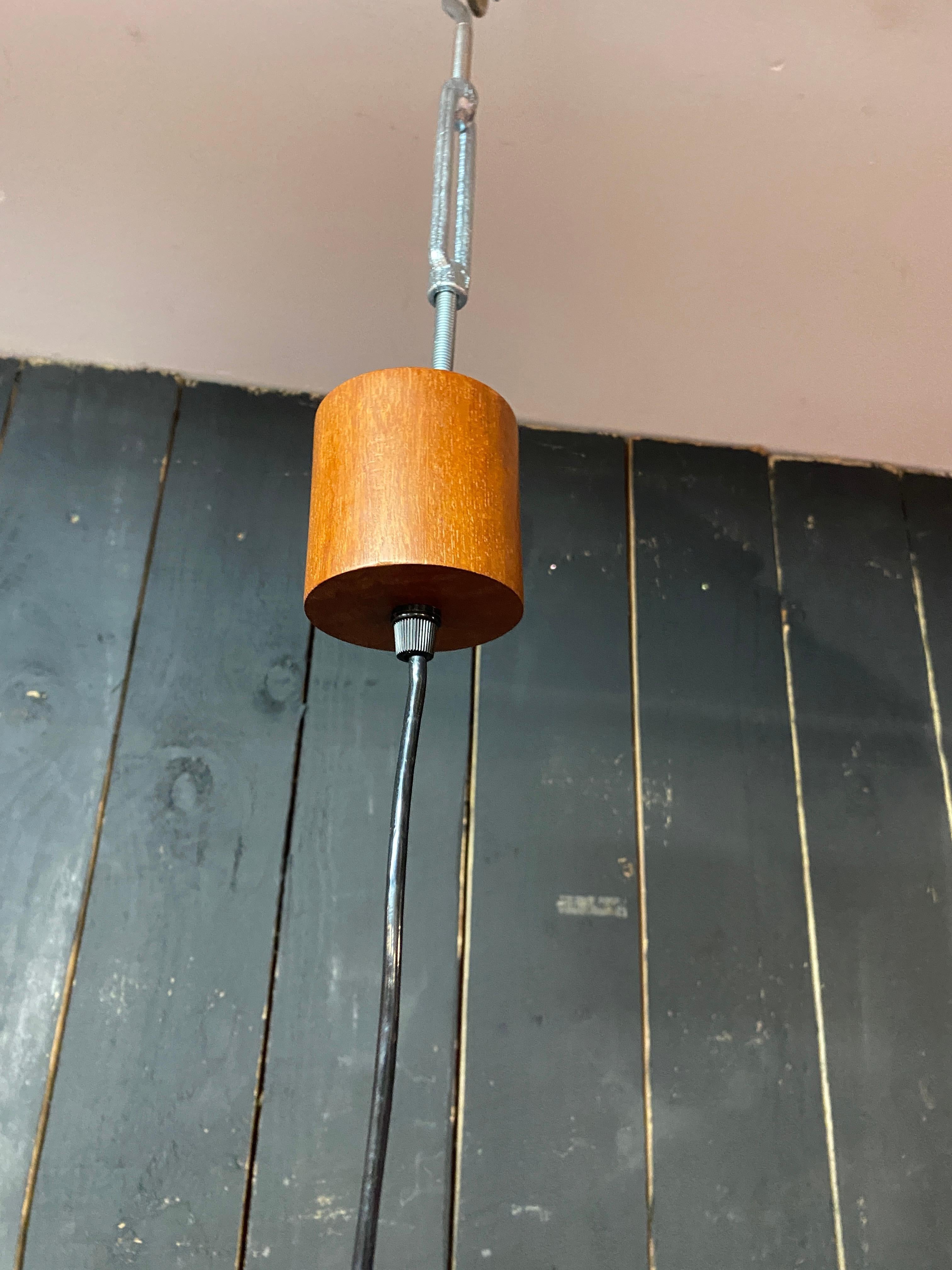 small Scandinavian style lantern, circa 1960 teak and molded glass For Sale 2