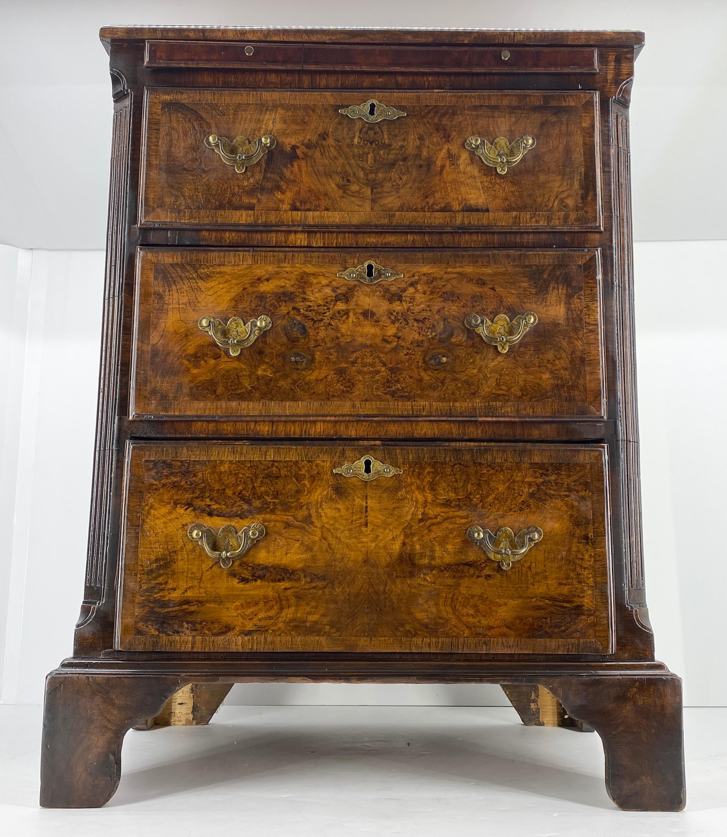 Empire Small Scandinavian Walnut and Mahogany Chest of Drawers with Brass Hardware